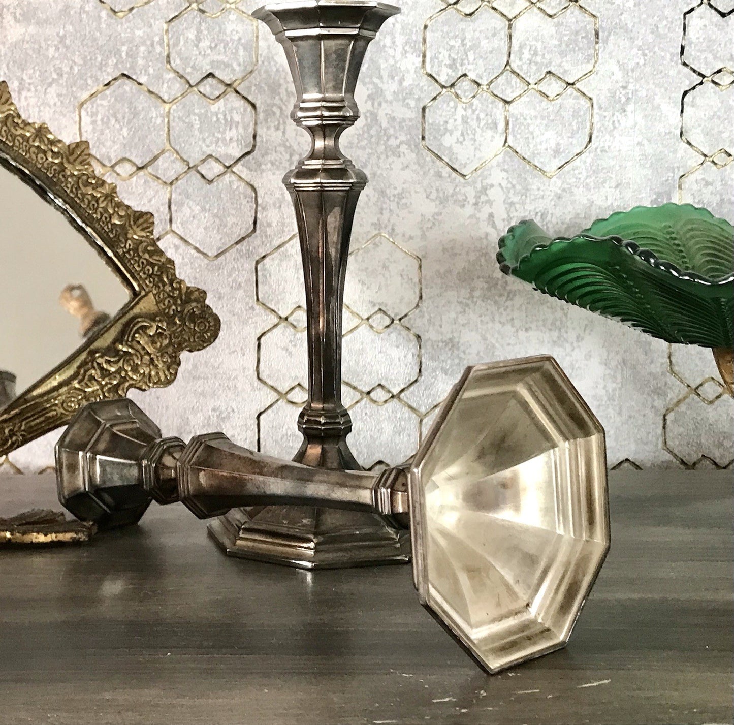 Antik 2 Kerzenleuchter Kerzenständer Art Déco Leuchter versilbert