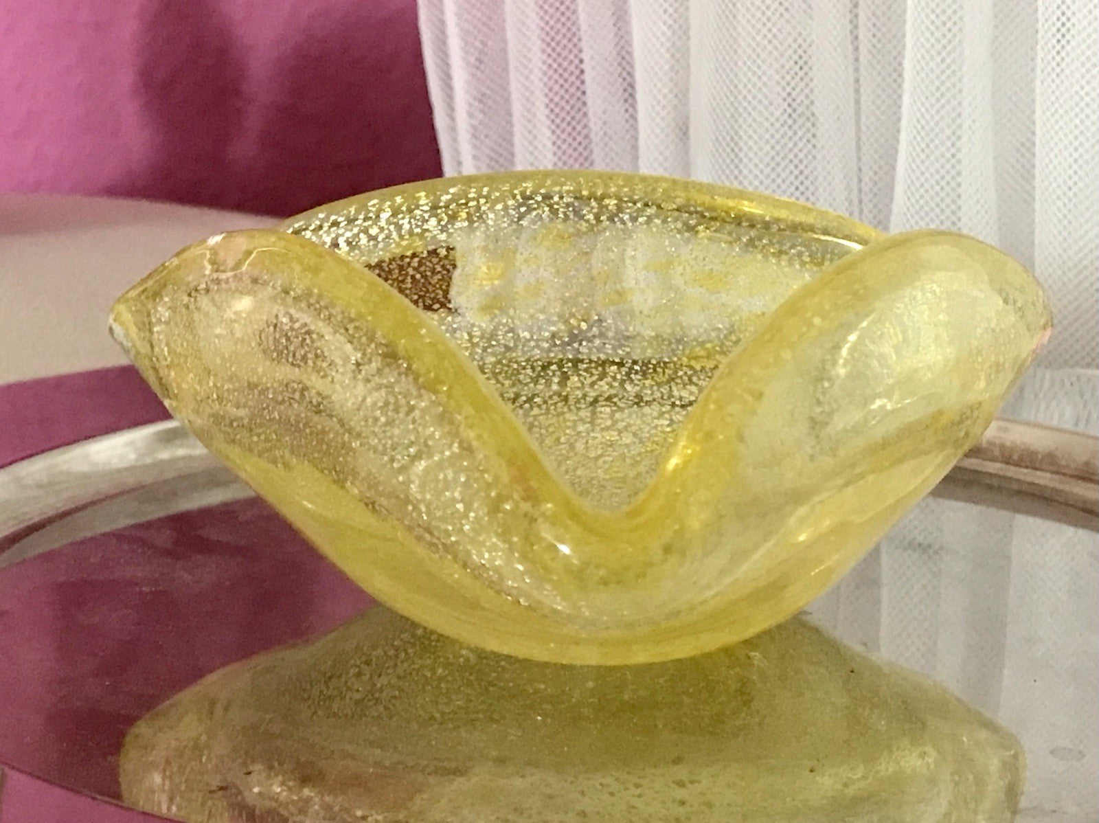 Murano 60er 70er Jahre Aschenbecher Schale Glas gelb So Schön! schillernd