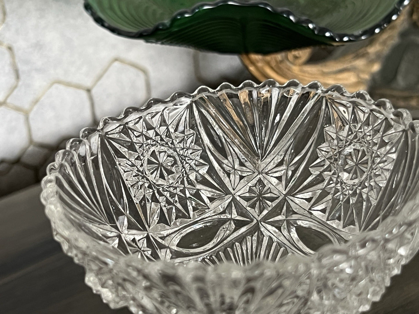 Antik Jugendstil Pressglas Glas Fußschale Schale Zuckerschale Brockwitz