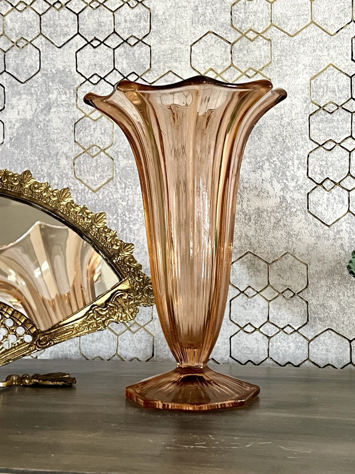 Antik Art Déco 1 GROẞ Vase Glasvase Pressglas Rosalin rosa  Glas
