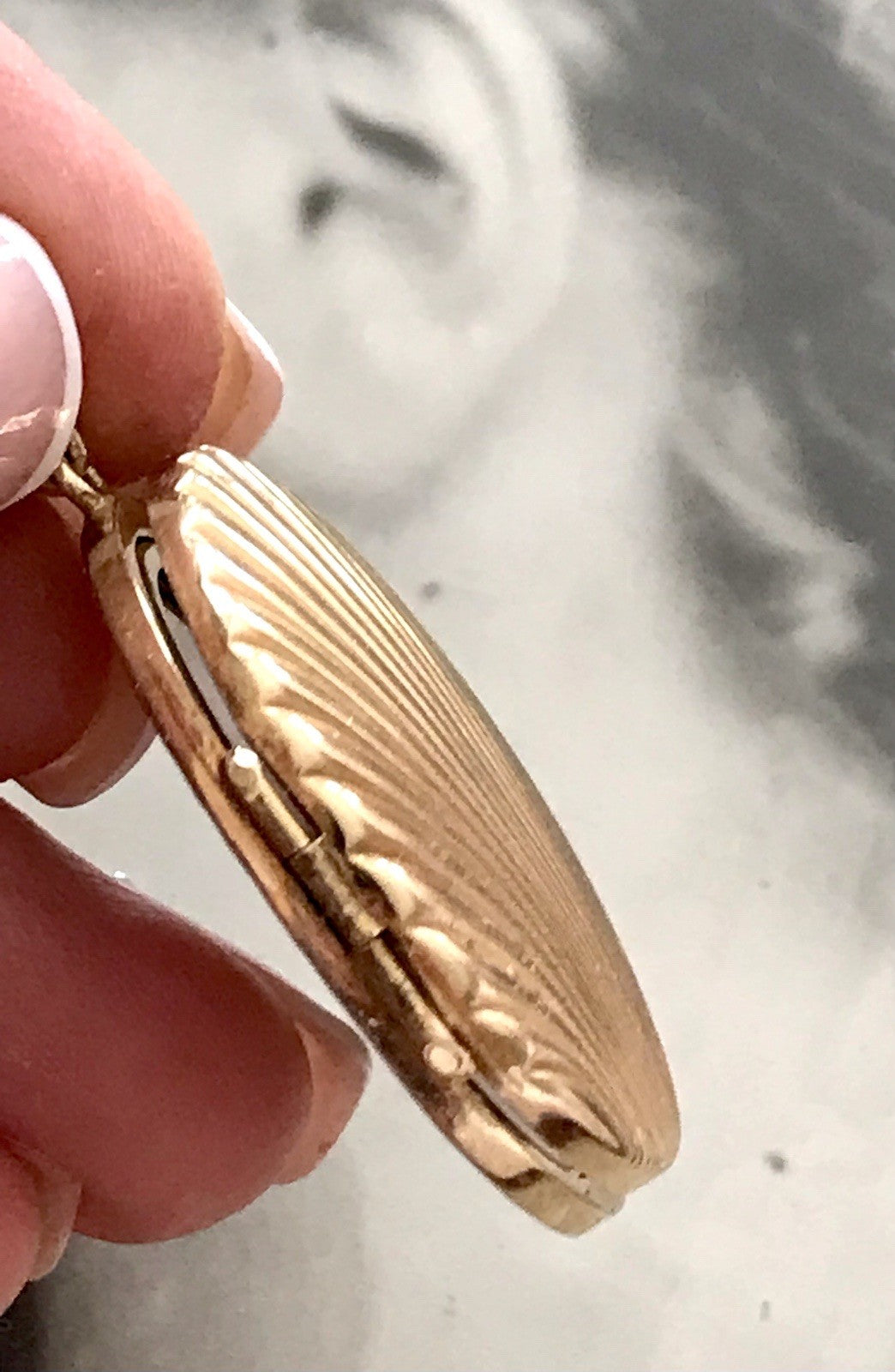 Vintage Kettenanhänger Anhänger Foto Medaillon Muschel Amerikan Double vergoldet