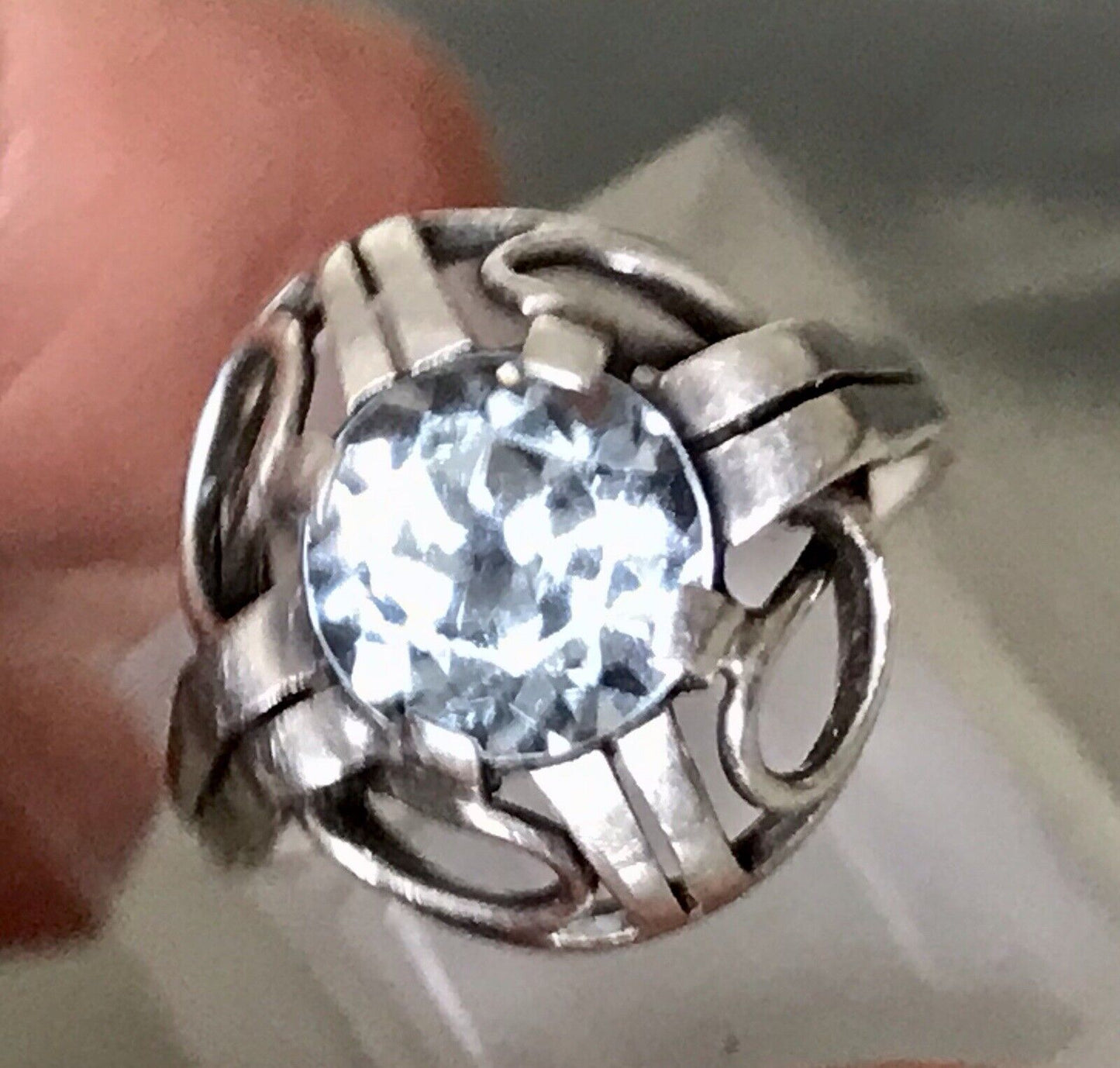 Antik Art Déco Edel blauer Stein DAMEN RING 850 Silber SUPER Design Gr.51 52