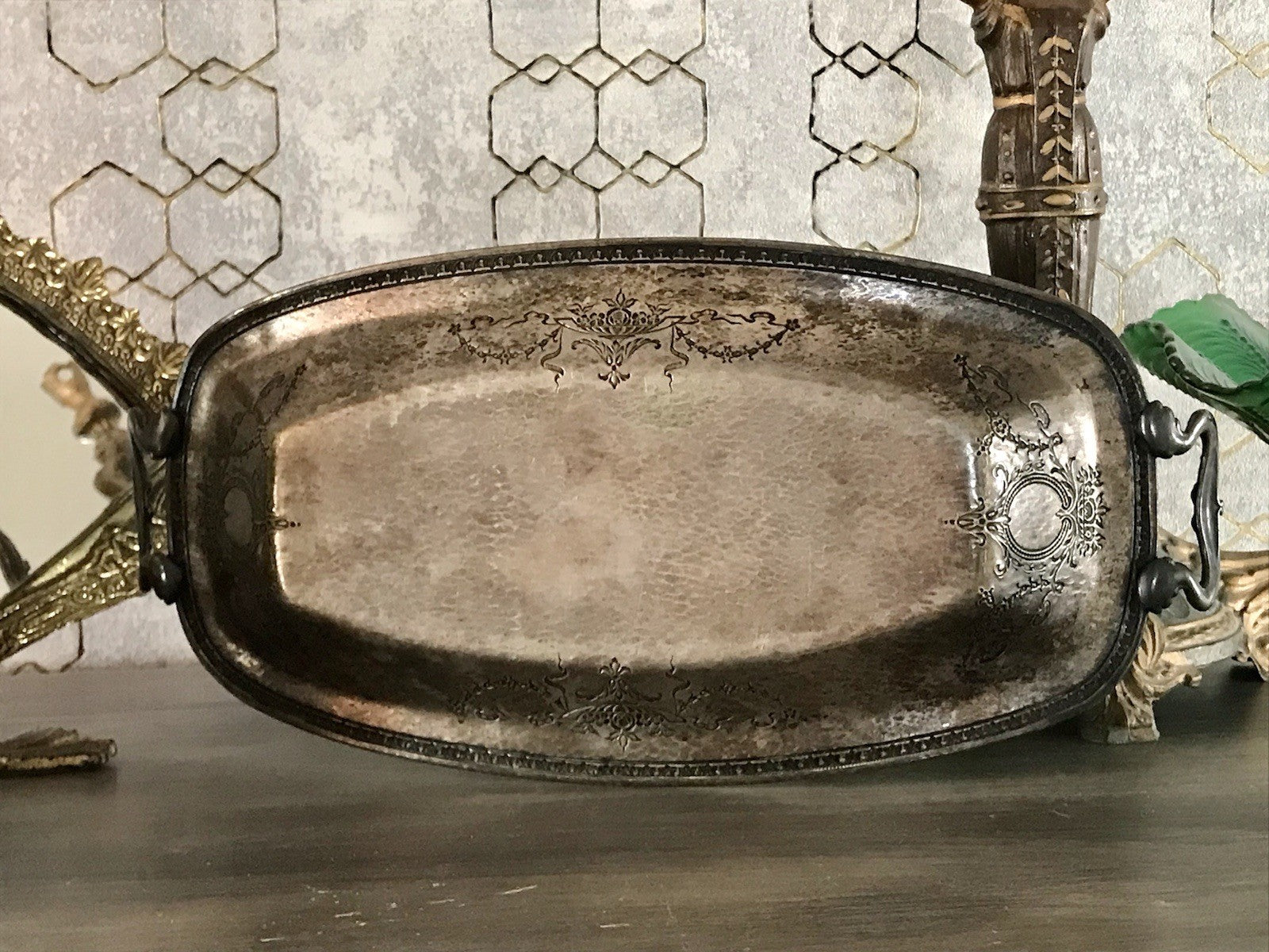 Antik Schale versilbert Art Nouveau Jugendstil  um 1900 oval Handhaben Relief