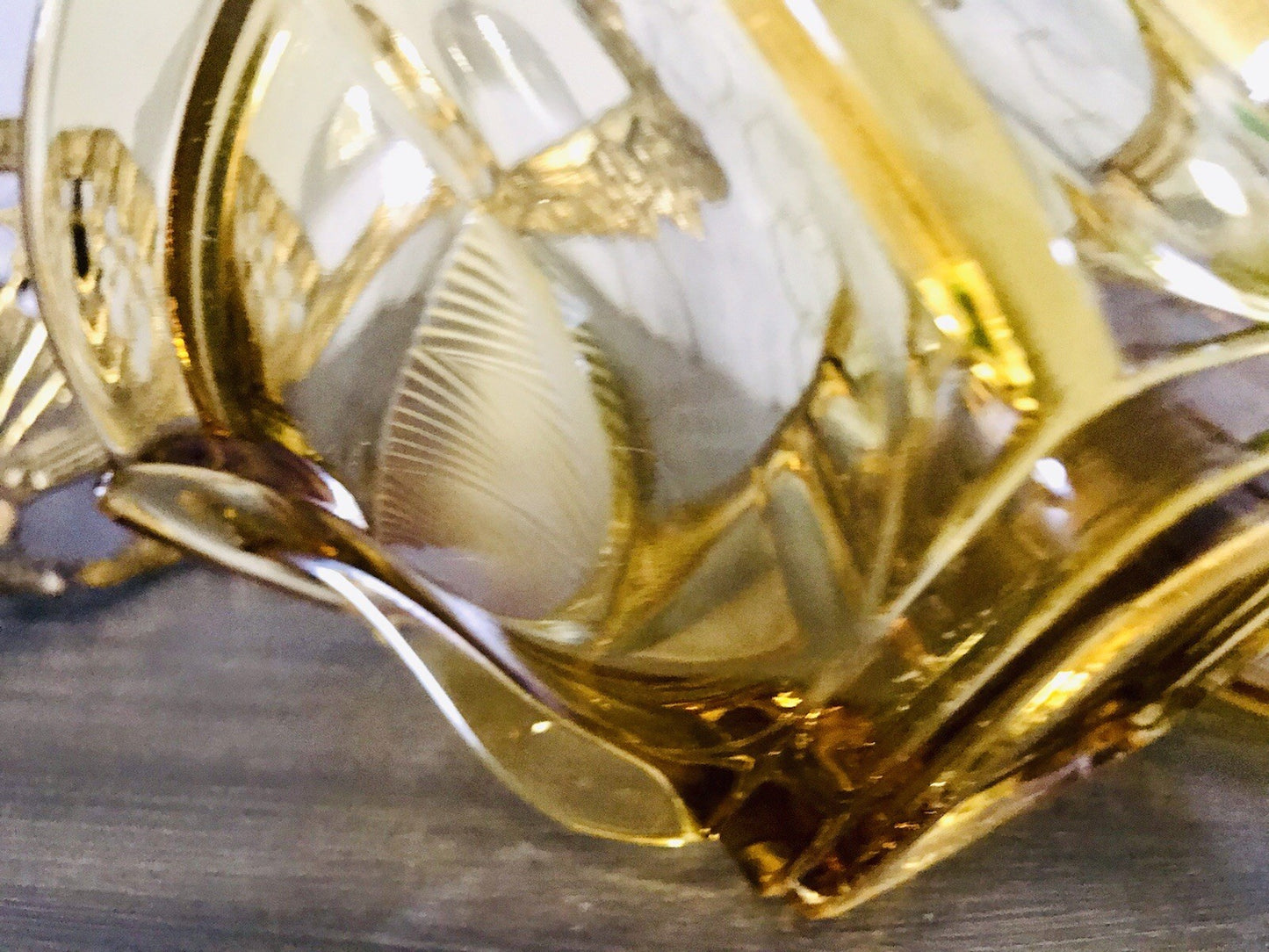 Antik Art Déco Dose Glasdose Pressglas Bernstein Gelb Amber