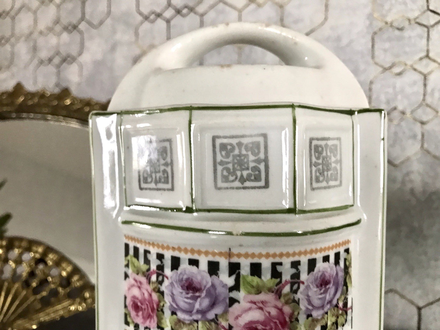 Antik Porzellan Dose Vorratsgefäß Vorratsdose Nudeln Rosen Jugendstil Art Déco