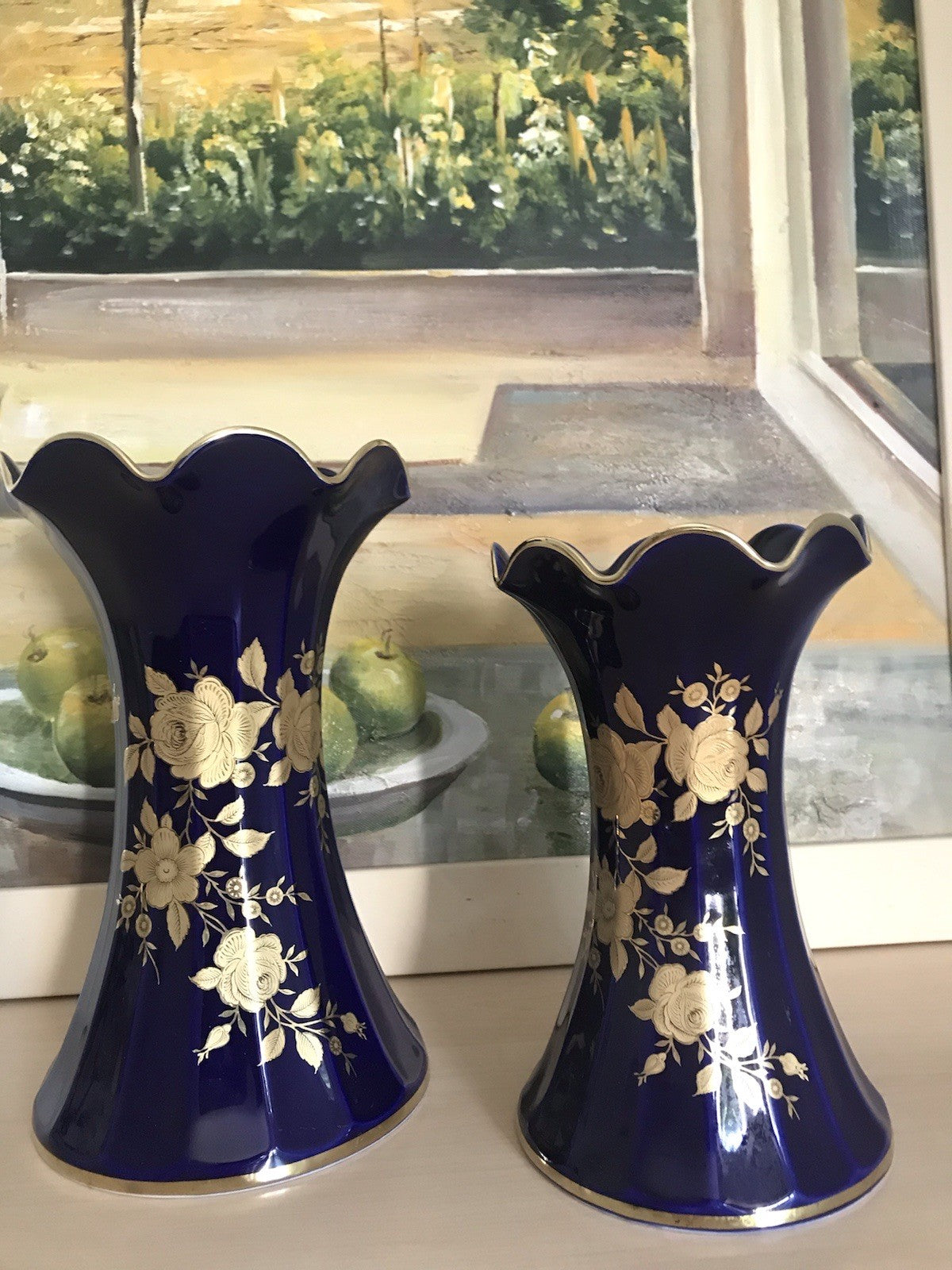 Vintage Alt 1 Porzellan Prunkvase Vase Echt Kobalt Golddekor