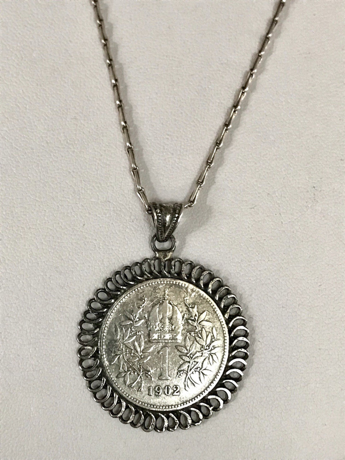 Antik Halskette Münze Kaiser Franz 1902 Anhänger Kettenanhänger Silber 835