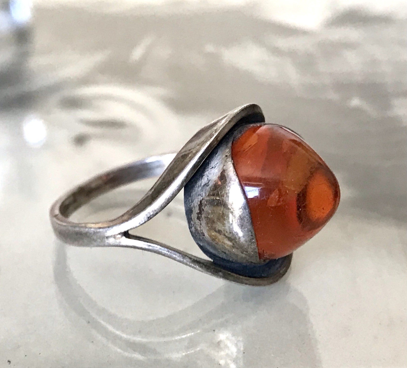 Alt Antik Vintage Edel Bernstein DAMEN RING Silber Super Design! Gr.56 57 WOW!