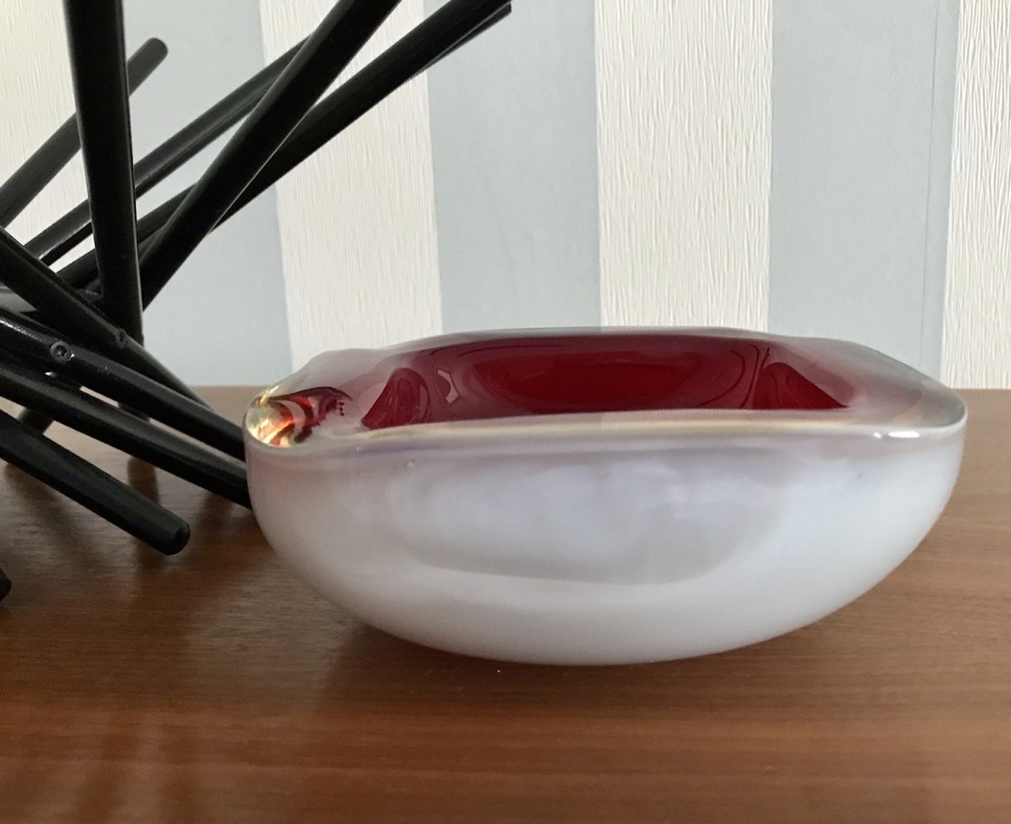 Vintage 60er Murano Glas Schale Barovier? Rot weiß gelb edel