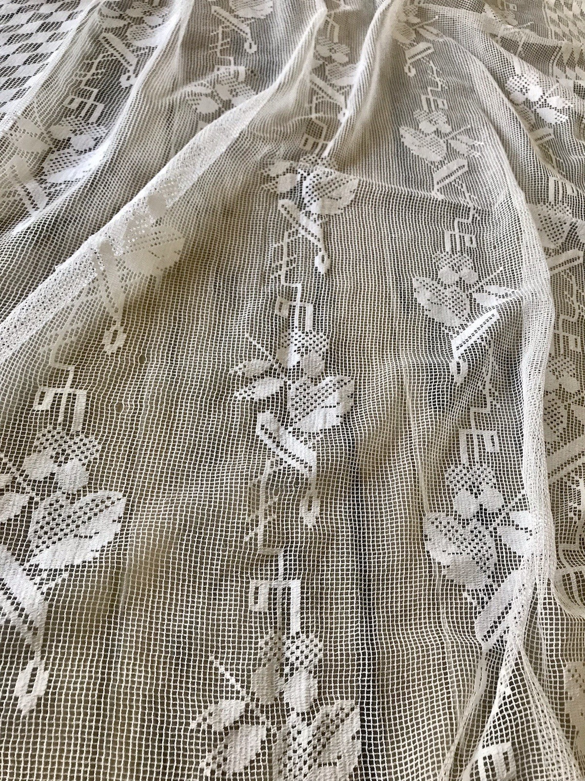 Antik Art Déco Fenster Gardine Vorhang Baumwolle Filetspitze weiß Spitze