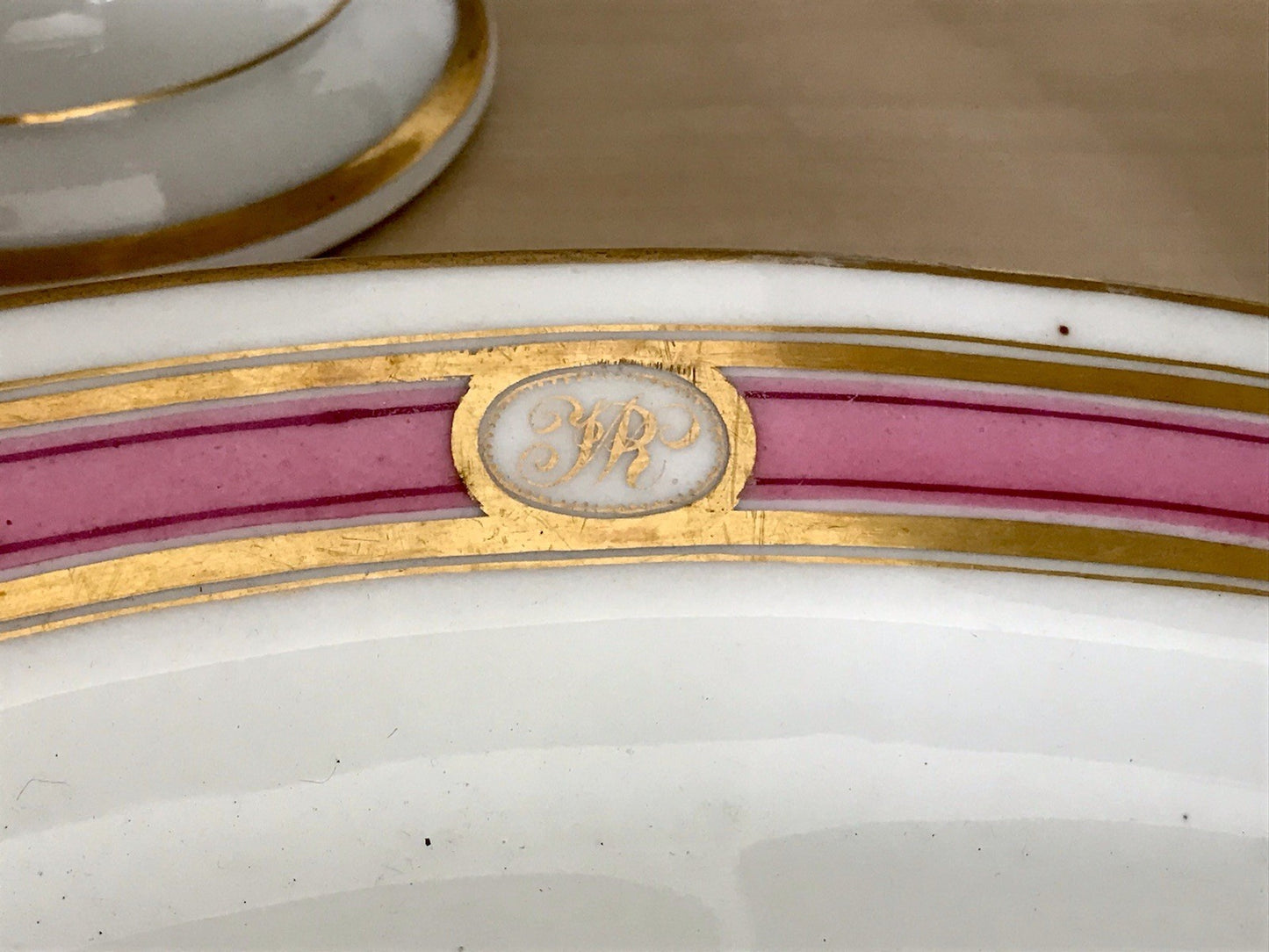 Antik Biedermeier Porzellan 1 ovale Schale  ~1845 Ligatur Monogramm JR