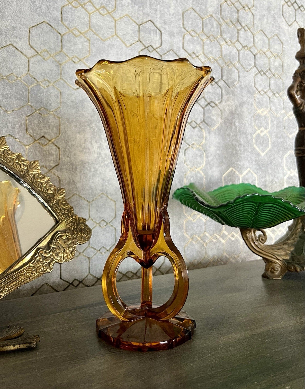Art Déco 1 Vase Glasvase Pressglas Antik Bernstein Gelb Amber Glas Stölzle?