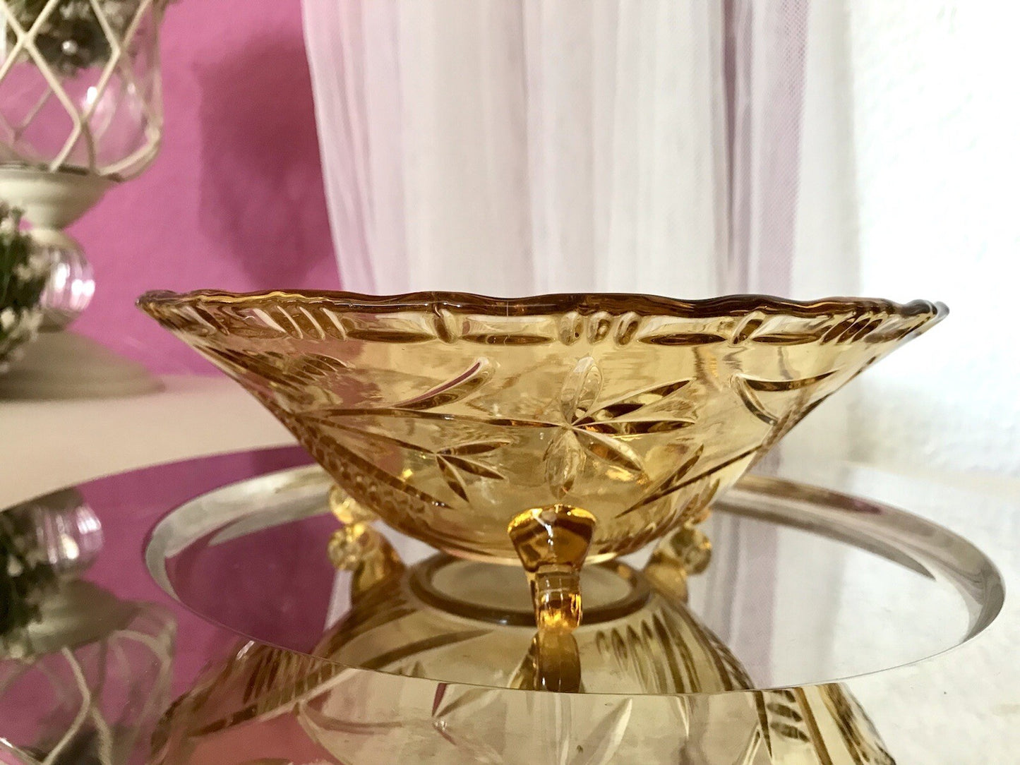 Antik gelb Art Déco 1 kleine Schale Pressglas Glasschale 3füßig So Schön!