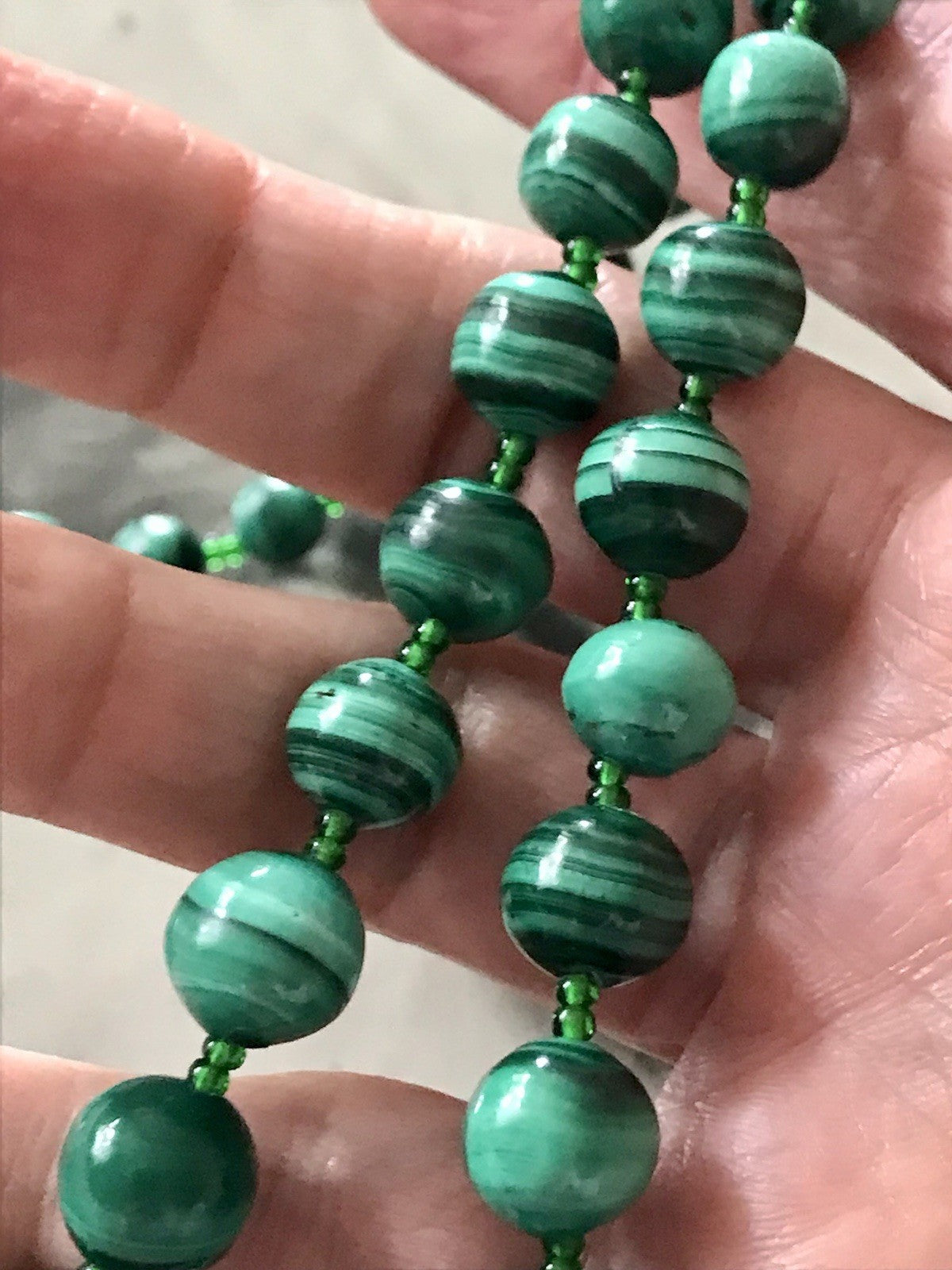 Alt Edel Vintage Halskette Kette Malachite grün Sehr Schön Retro