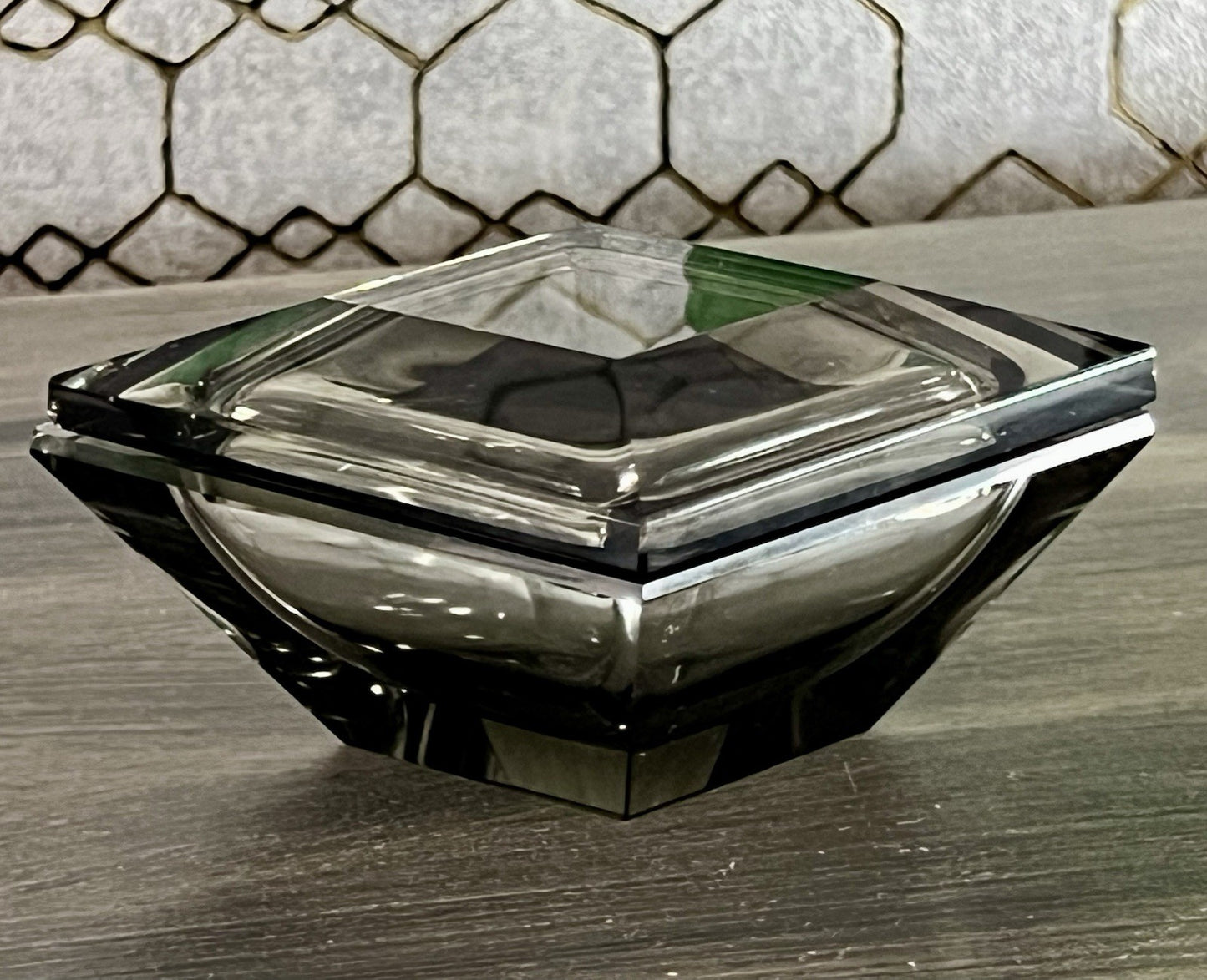 EDEL Art Déco antik Glasdose Kristallglas Frisiertisch Dose grau Schliff