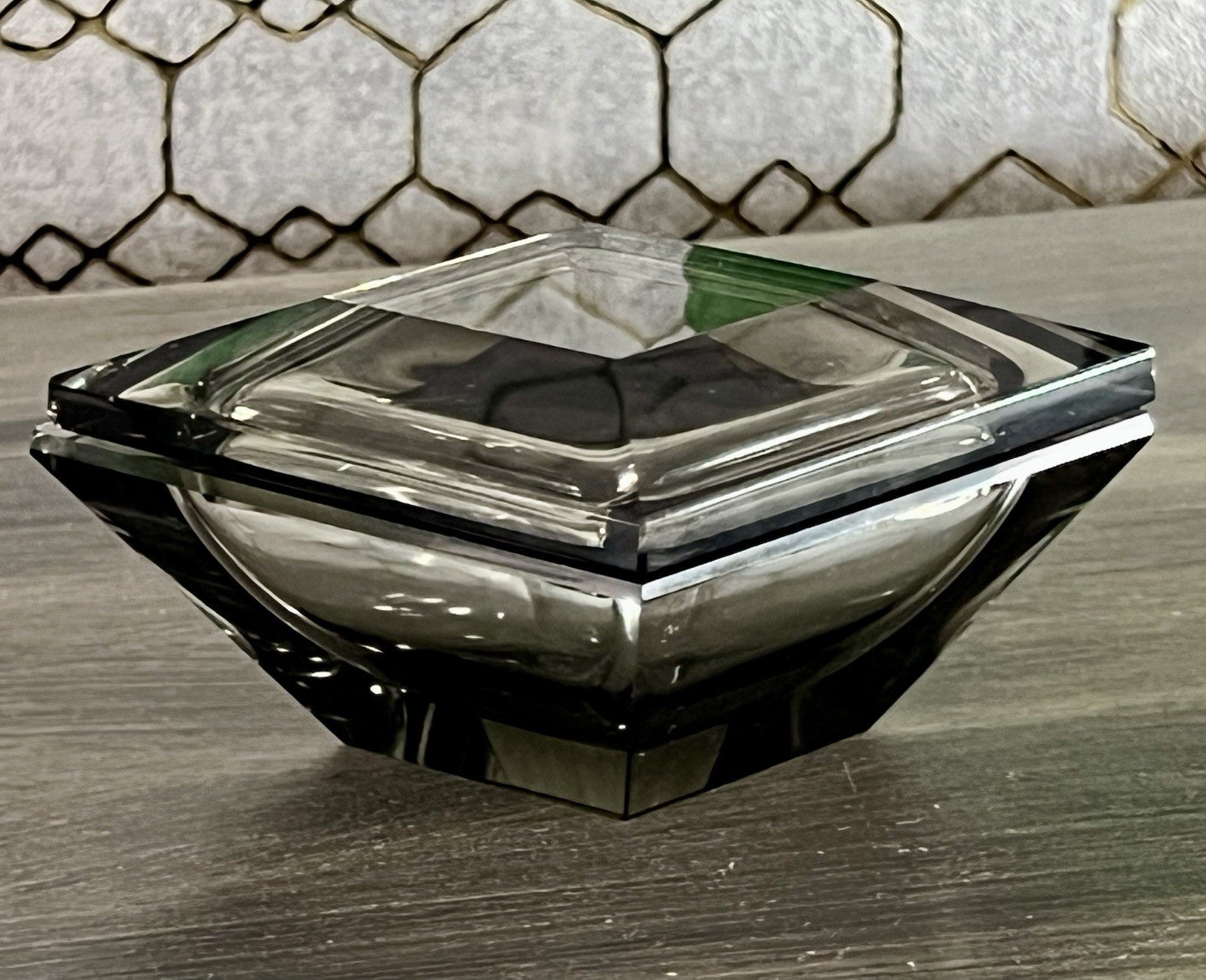 EDEL Art Déco antik Glasdose Kristallglas Frisiertisch Dose grau Schliff