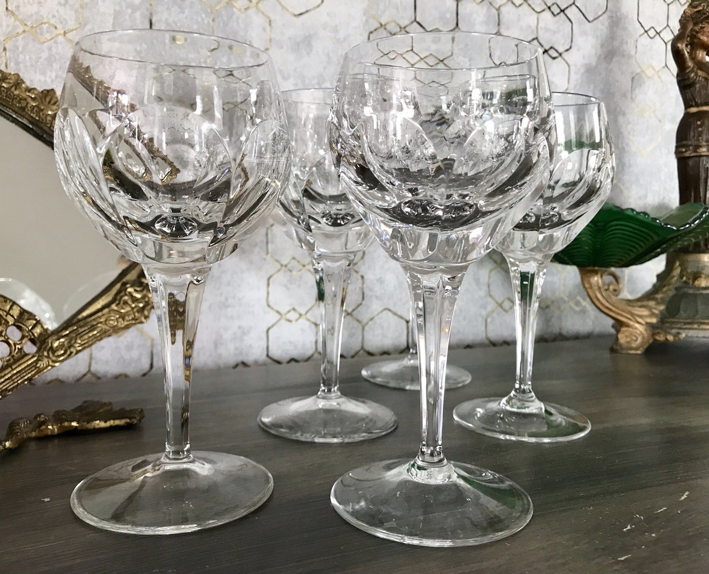 Vintage Edel 5x Weingläser Gläser Kristallglas Bleikristall