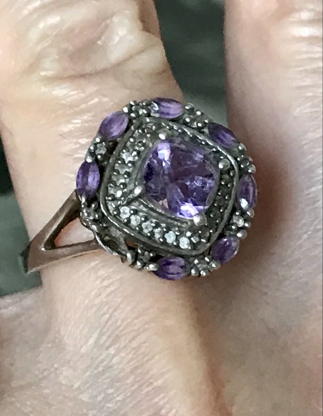 Antik Art Déco Edel DAMEN RING Silber 925 Amethyste Gr.57 58 18,1 18,5