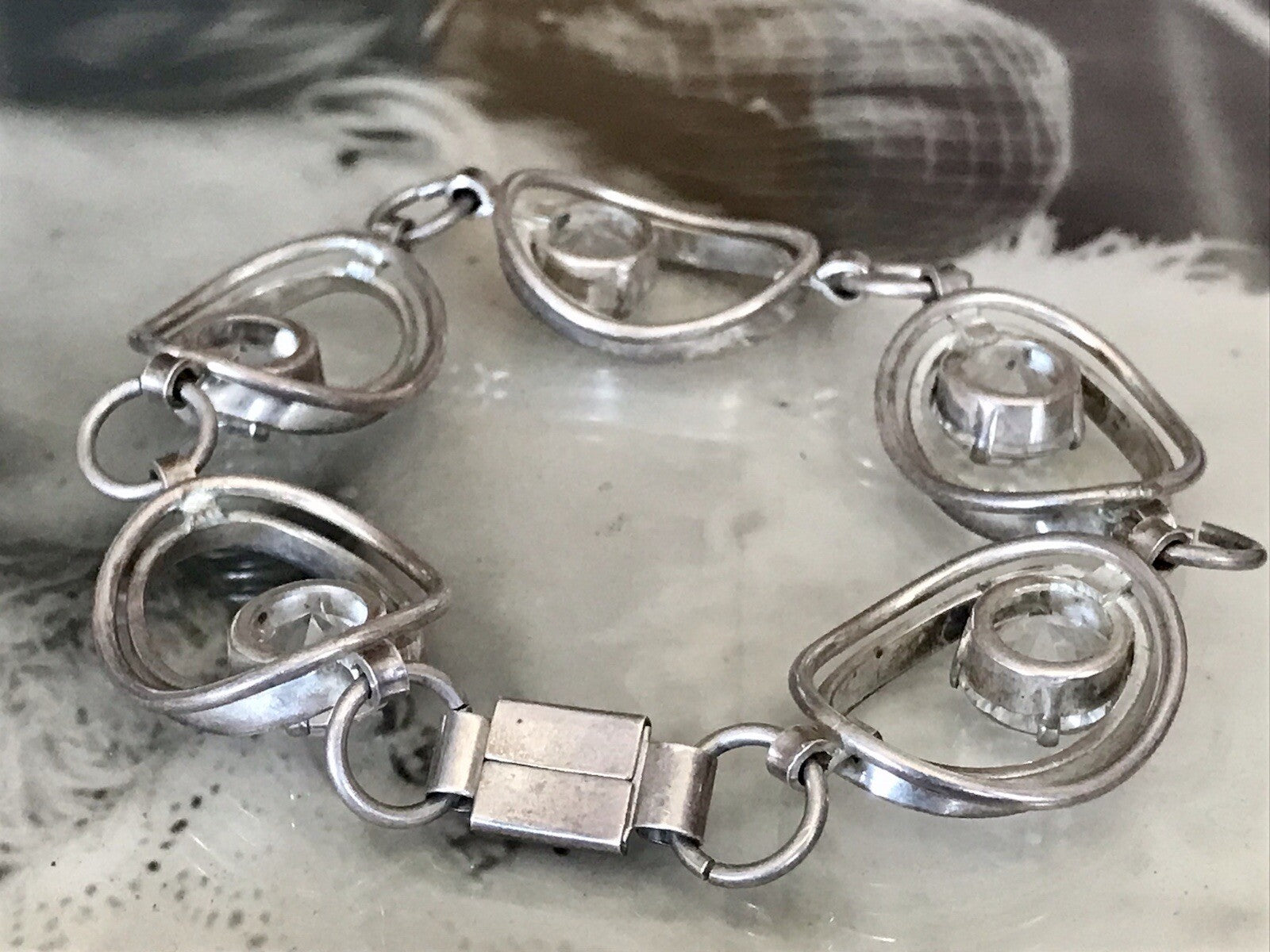 Alt Vintage 60er Armband 835 Silber  farblose Steine wunderschön!