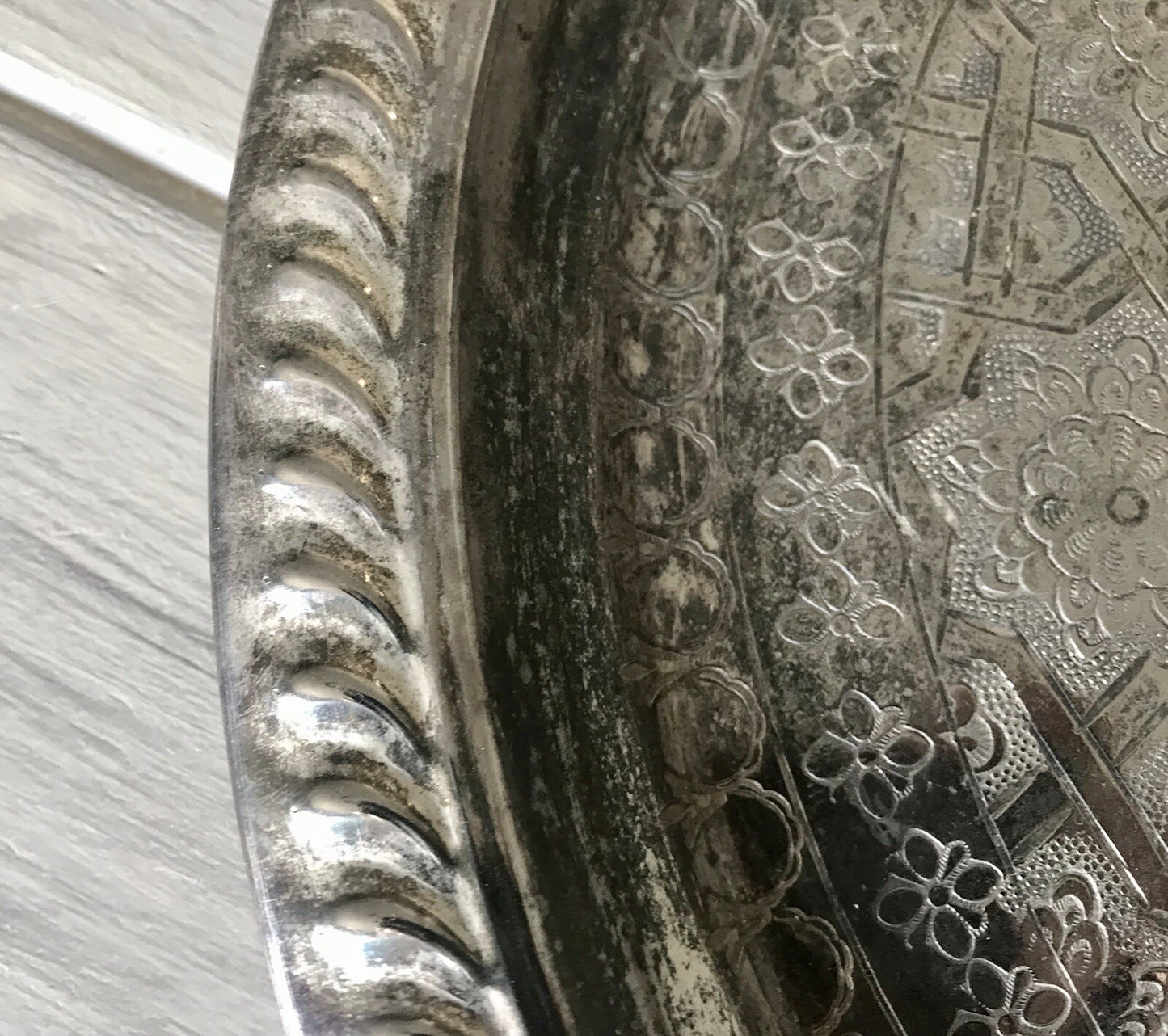 Vintage Tablett Teetablettt Serviertablett versilbert ziseliert Marokko