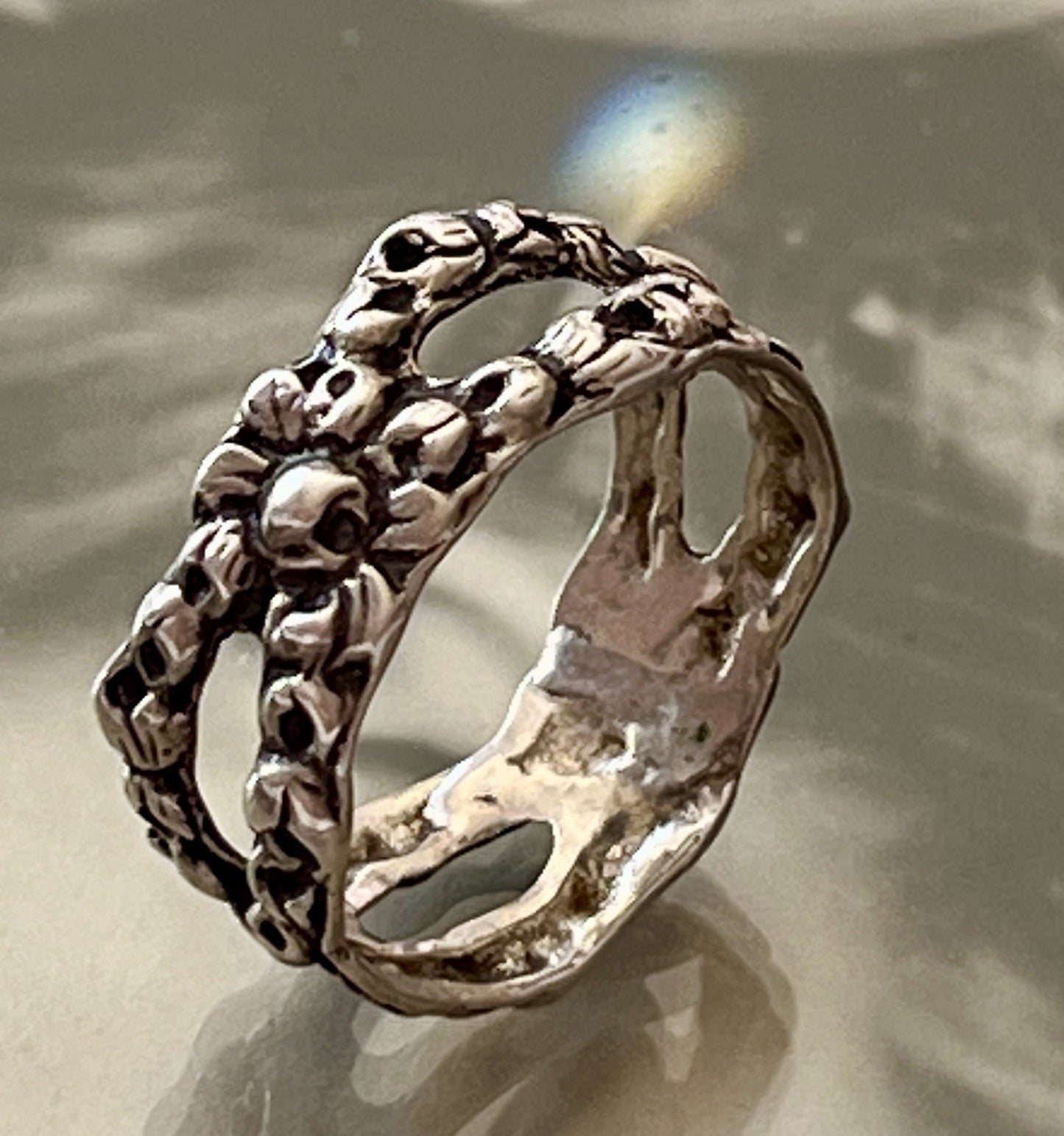 Antik Jugendstil Art Déco Bandring RING 800 Silber Gr.66 67 Durchbruchmuster