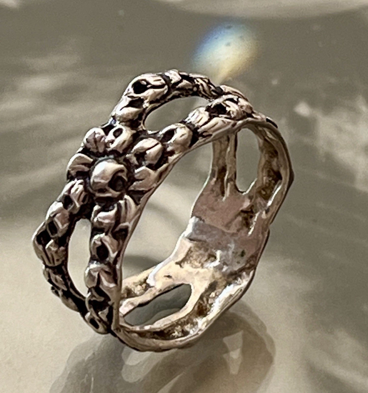 Antik Jugendstil Art Déco Bandring RING 800 Silber Gr.66 67 Durchbruchmuster