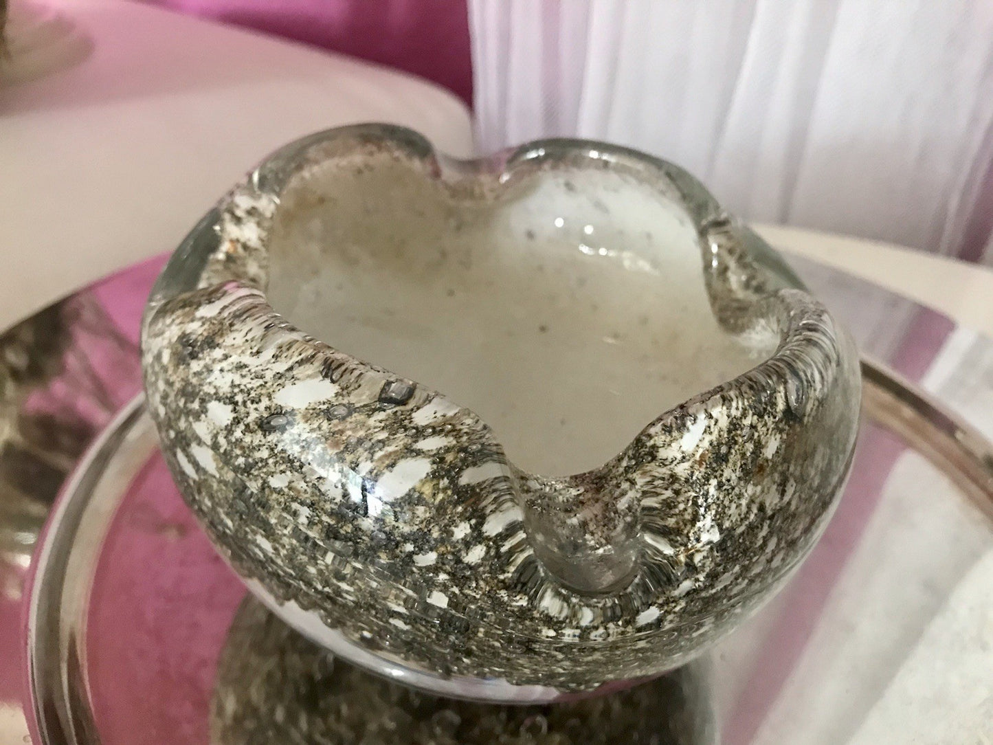 Murano 60er 70er Jahre Schale grau beige weiß So Schön! Schaum Luftblasen