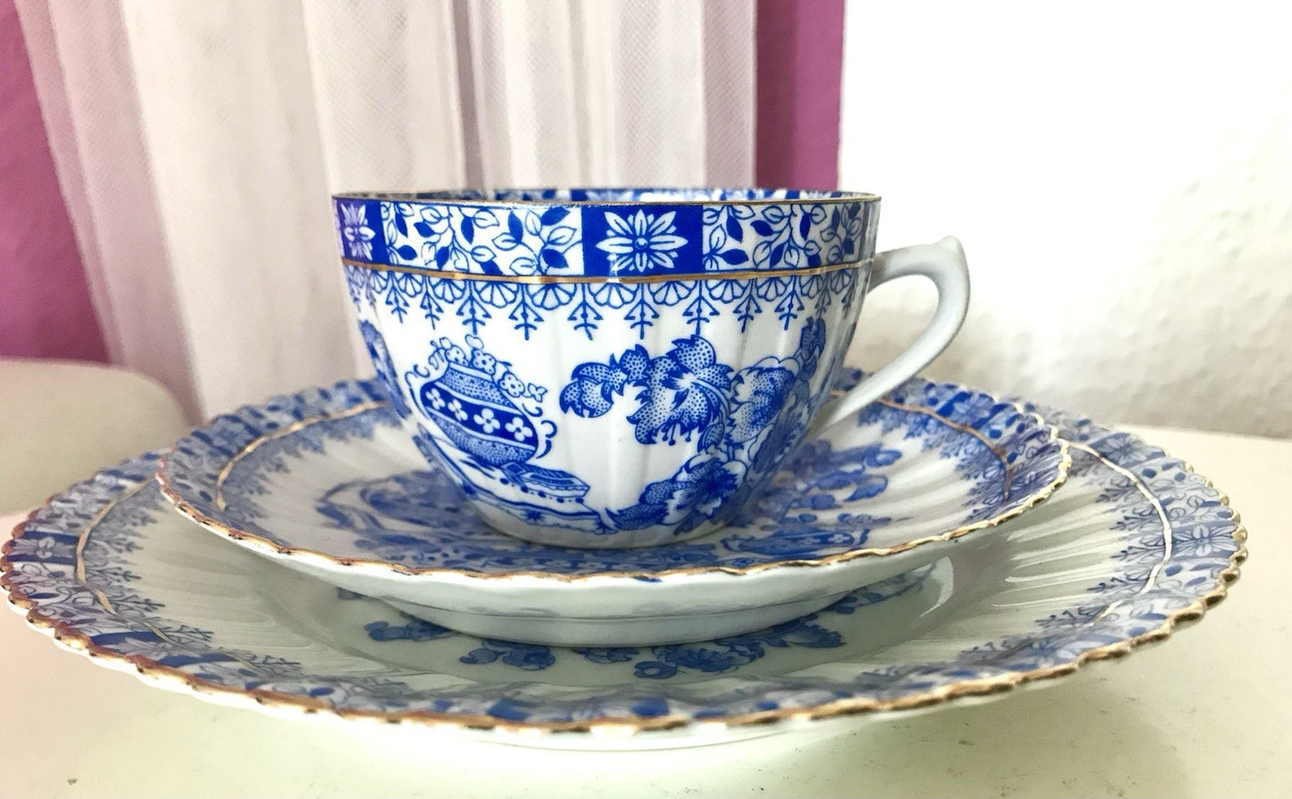 Antik Vintage Porzellan 1 Kaffee-Gedeck Sammeltasse Schön! China blau Tuppack&
