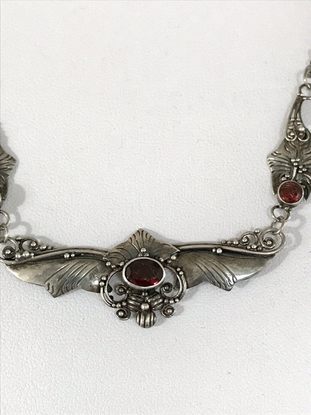Antik 925 Sterling Silber Collier Halskette Kette rote Steine Granate?