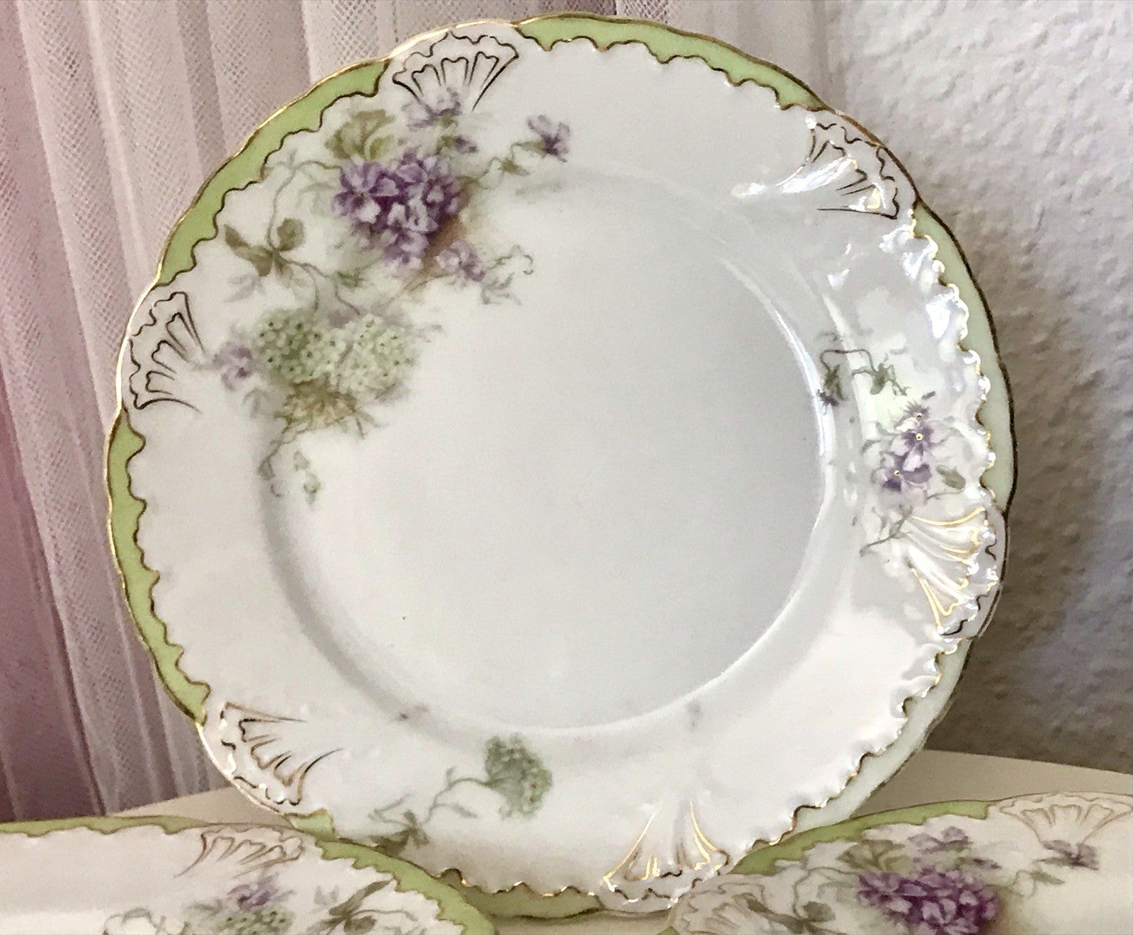 Antik 4 Dessert Kuchen Teller Jugendstil Blumen Muster Jäger&Co Kuchenteller