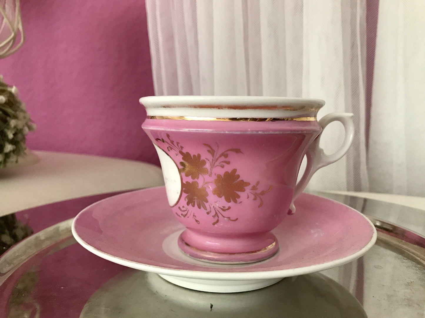 Antik Porzellan Andenken Becher Gedeck Sammeltasse Tasse „Zum Andenken“ Tielsch
