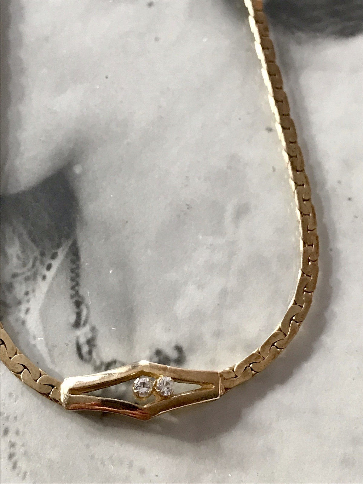 Alt Edel Vintage 835 Silber vergoldet Collier Halskette farblose Steine