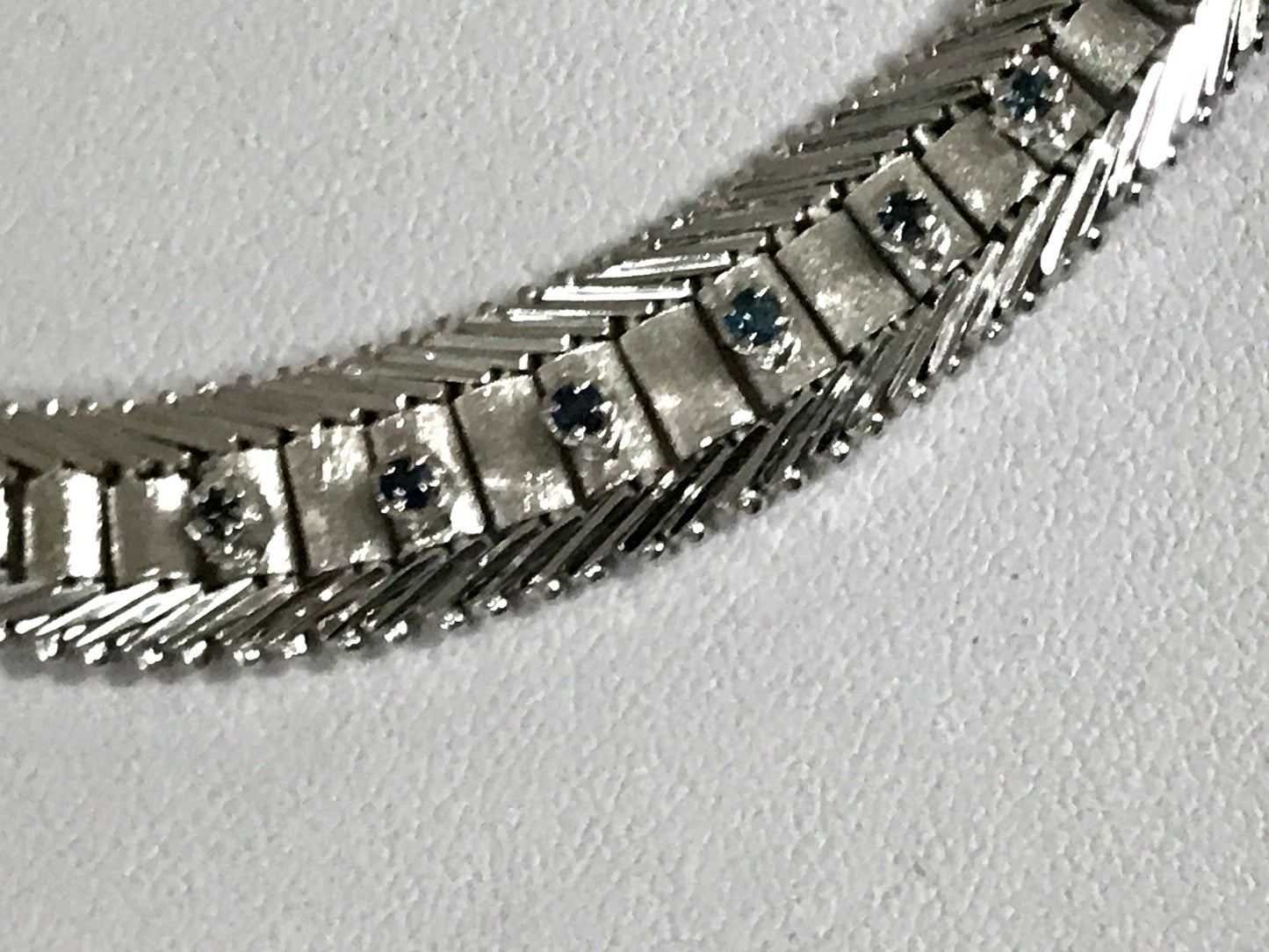 Antik Edel Art Déco 835 Silber Collier rhodiniert Halskette blau Steine Armband