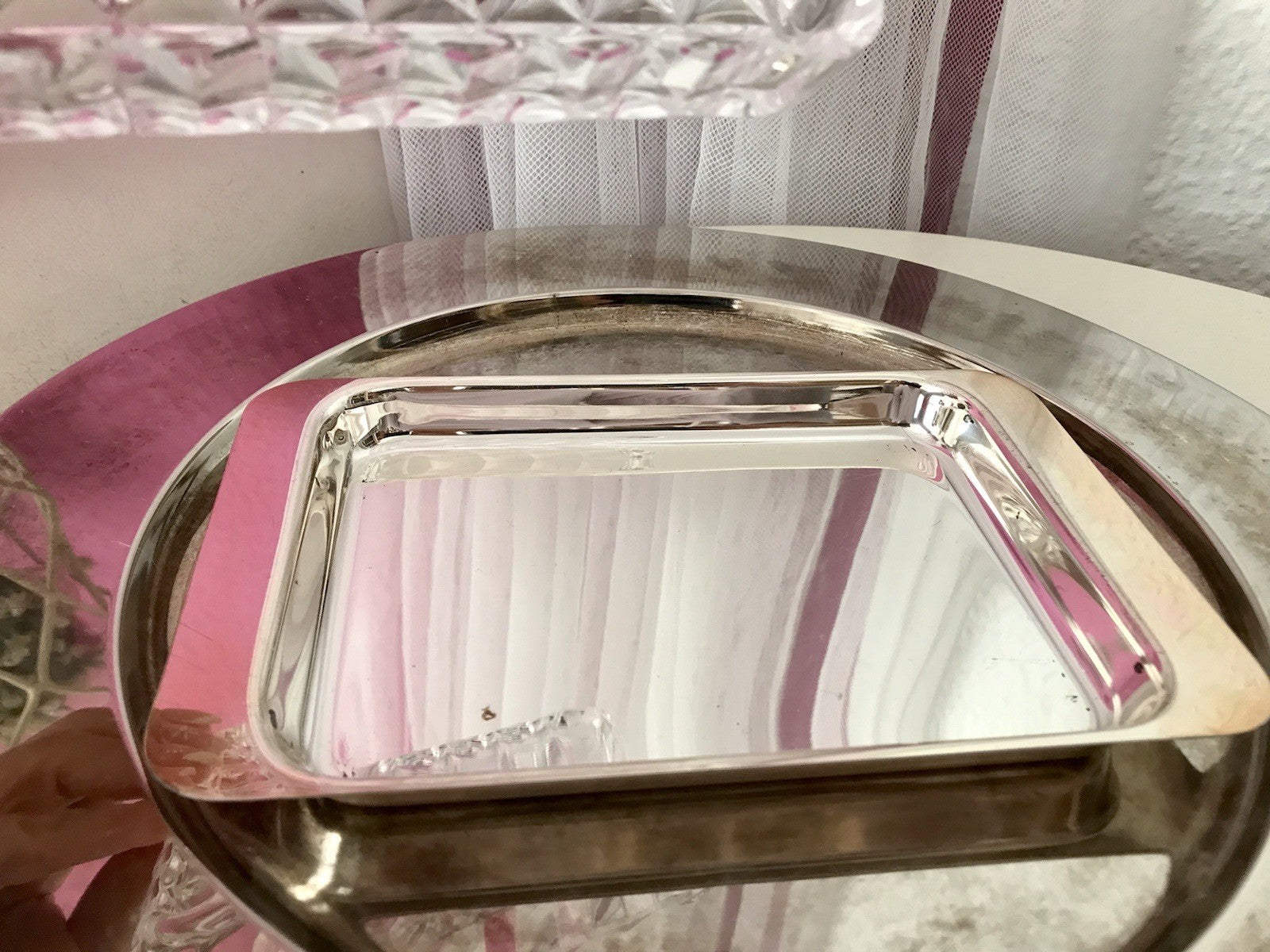 Vintage alt WMF Butterschale versilbert mit Kristallglas Einsatz Wagenfeld Ära
