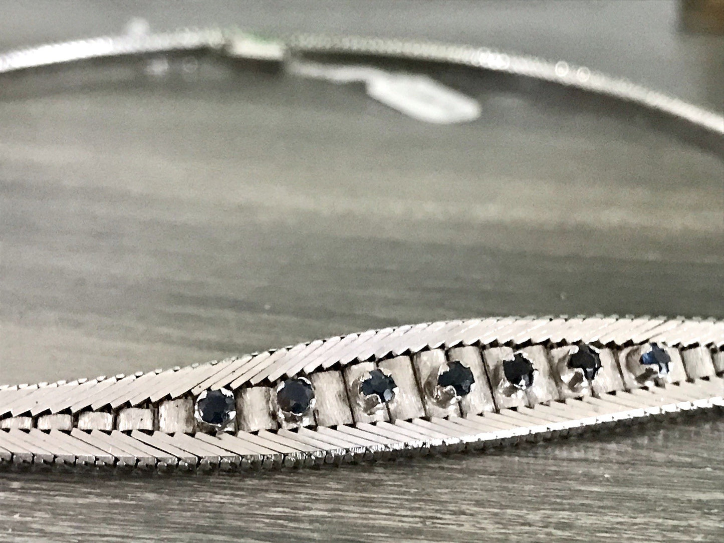 Antik Edel Art Déco 835 Silber Collier rhodiniert Halskette blaue Steine Armband