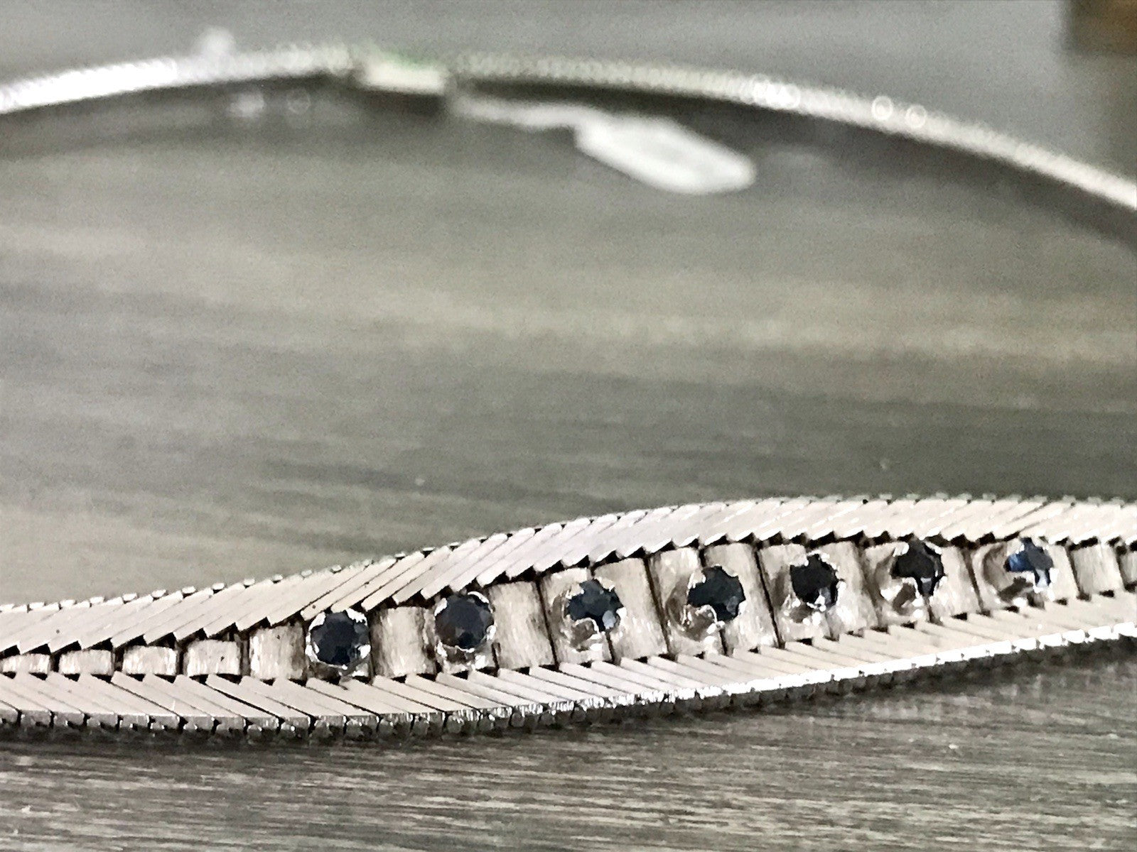 Antik Edel Art Déco 835 Silber Collier rhodiniert Halskette blaue Steine Armband