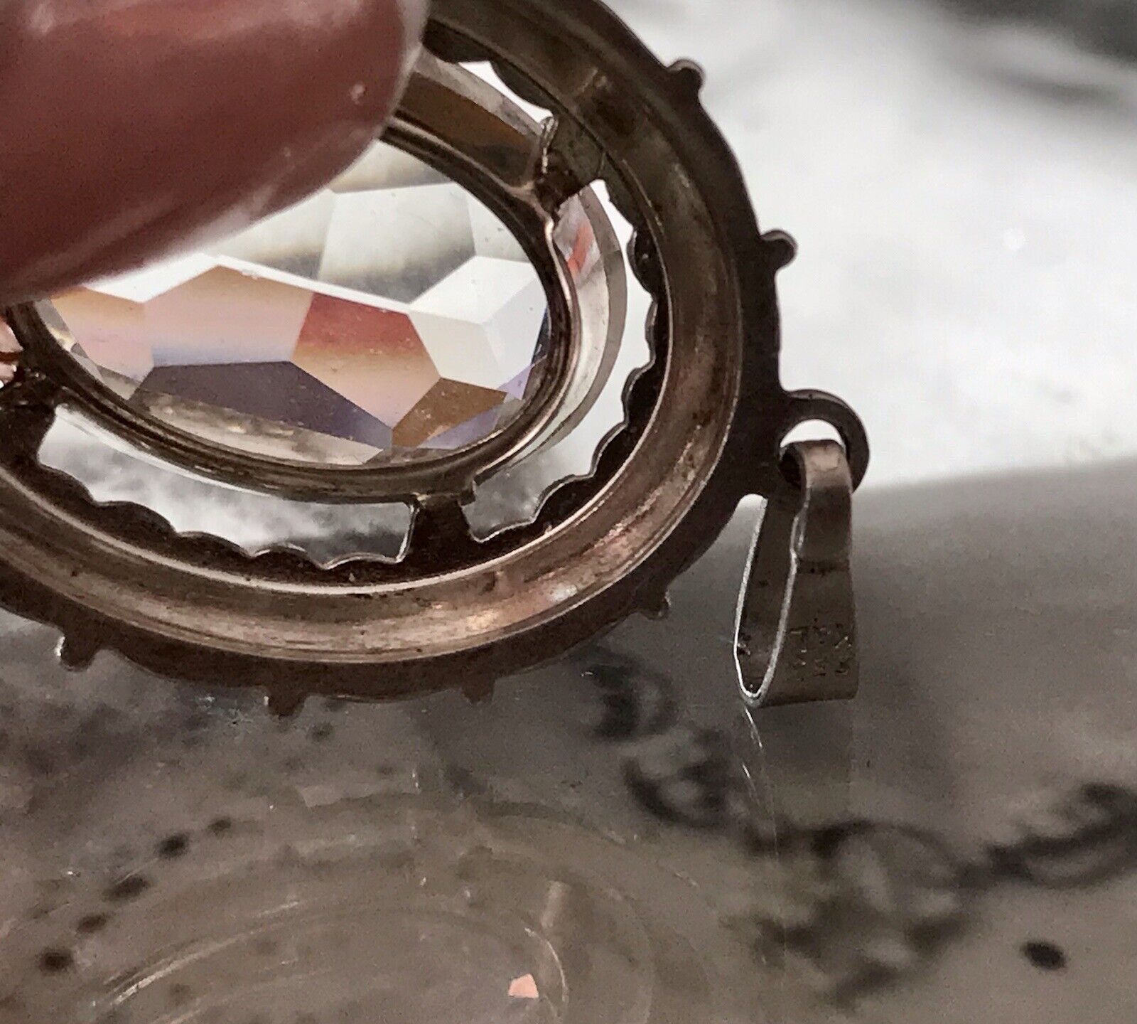 Vintage Alt Kettenanhänger Anhänger 835 K&L Silber farbloser Stein WOW