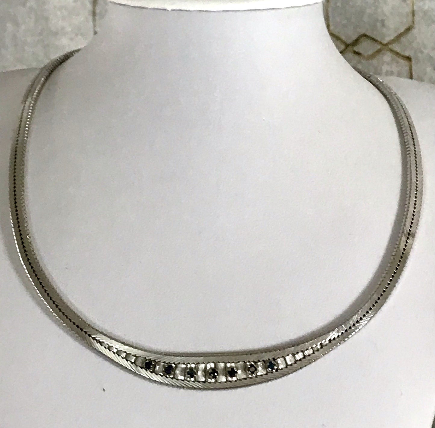 Antik Edel Art Déco 835 Silber Collier rhodiniert Halskette blaue Steine Armband