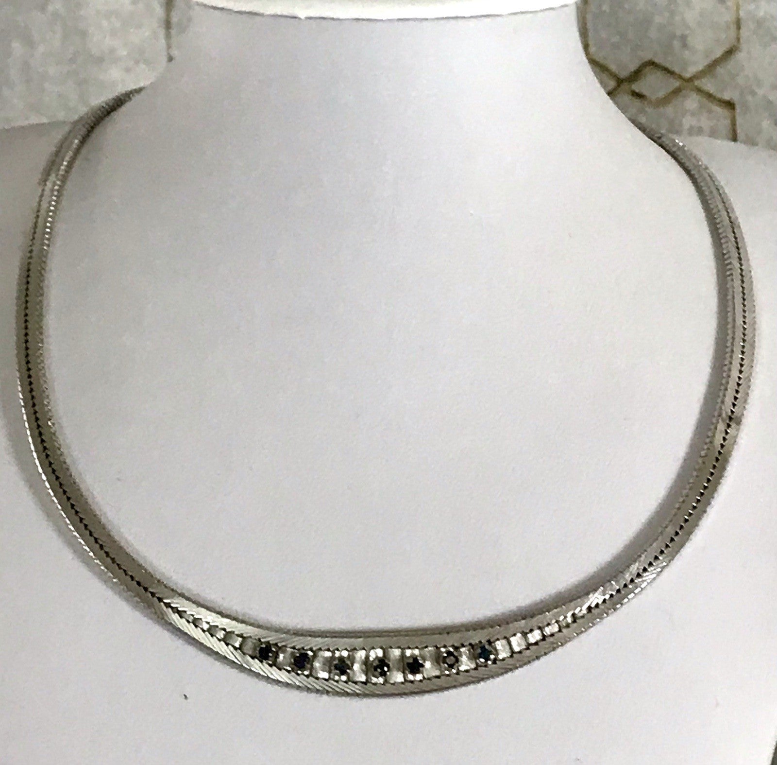 Antik Edel Art Déco 835 Silber Collier rhodiniert Halskette blaue Steine Armband