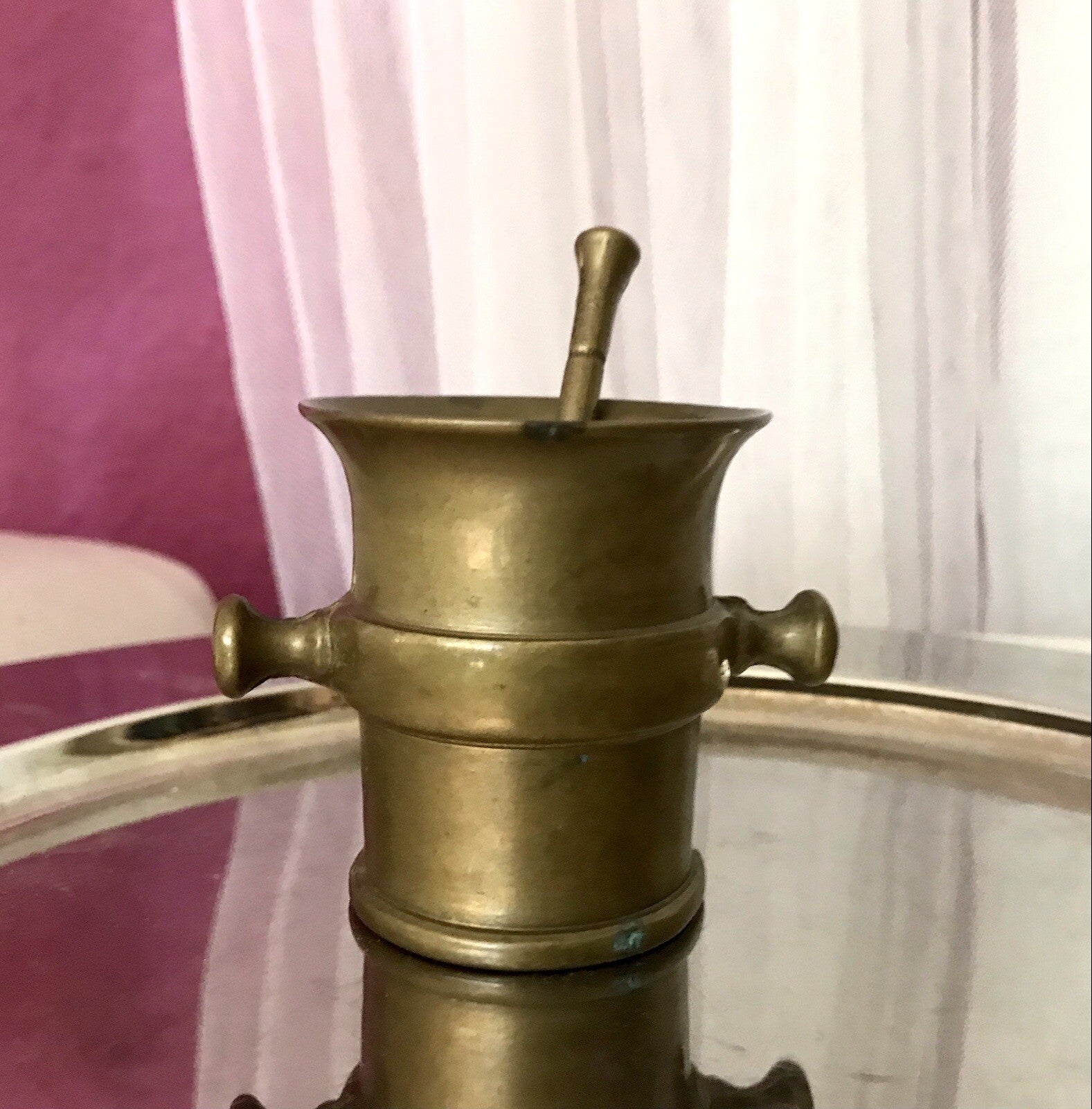 Alt Vintage Messing kleiner Mörser mit Pistill Stößel