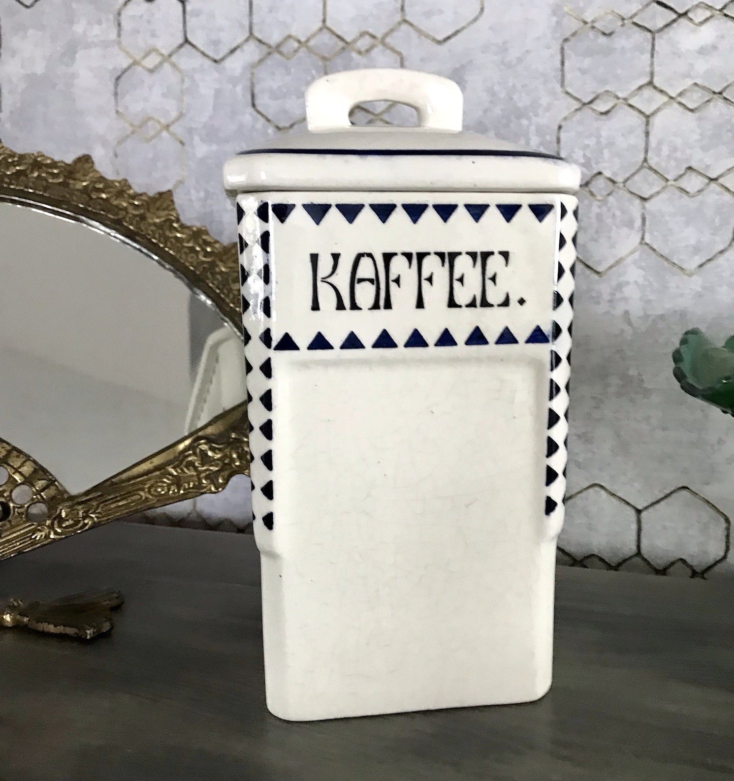 Antik Jugendstil Vorratsgefäß Kaffee Gefäß Vorratsdose weiß Porzellan creme blau