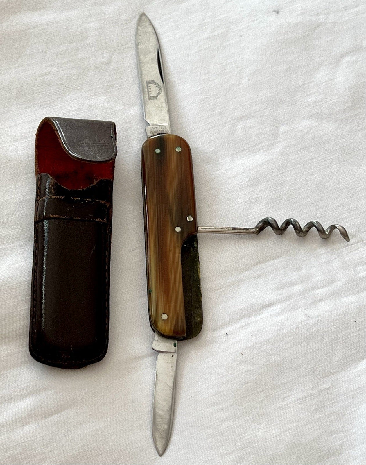 Antik Vintage Taschenmesser Klappmesser Jagdmesser Max Flus Remscheid Lederetui
