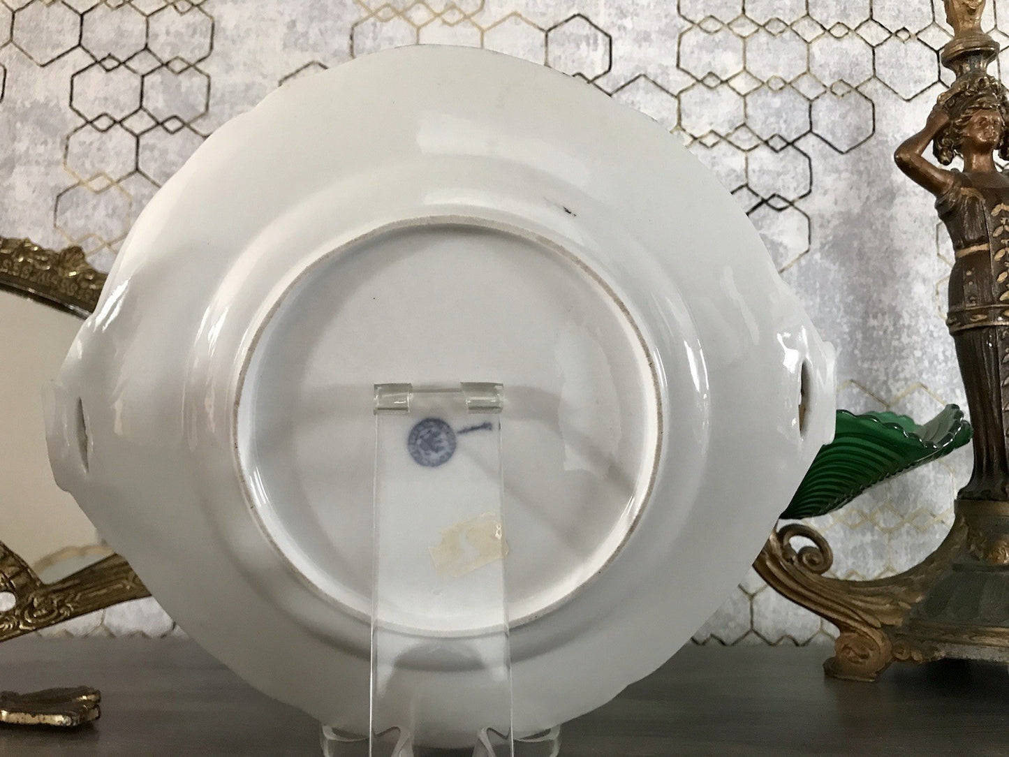 Antik Tielsch Porzellan Schale Zierschale Prunkschale um 1860 Blumenmalerei
