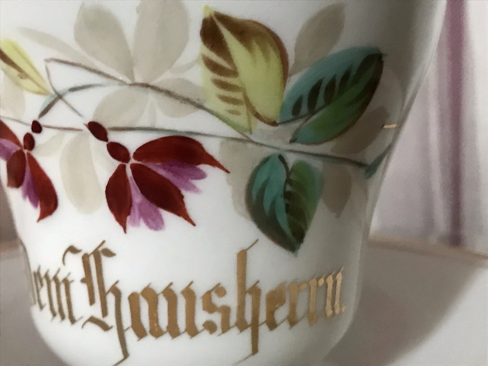 Antik Porzellan Andenken Becher Gedeck Sammeltasse Tasse „Dem Hausherrn“