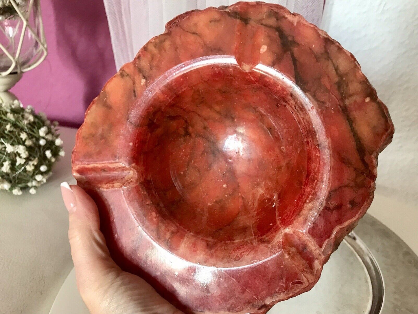 Vintage Aschenbecher Ascher roter Alabaster Romano Bianci 70er Design Klassiker