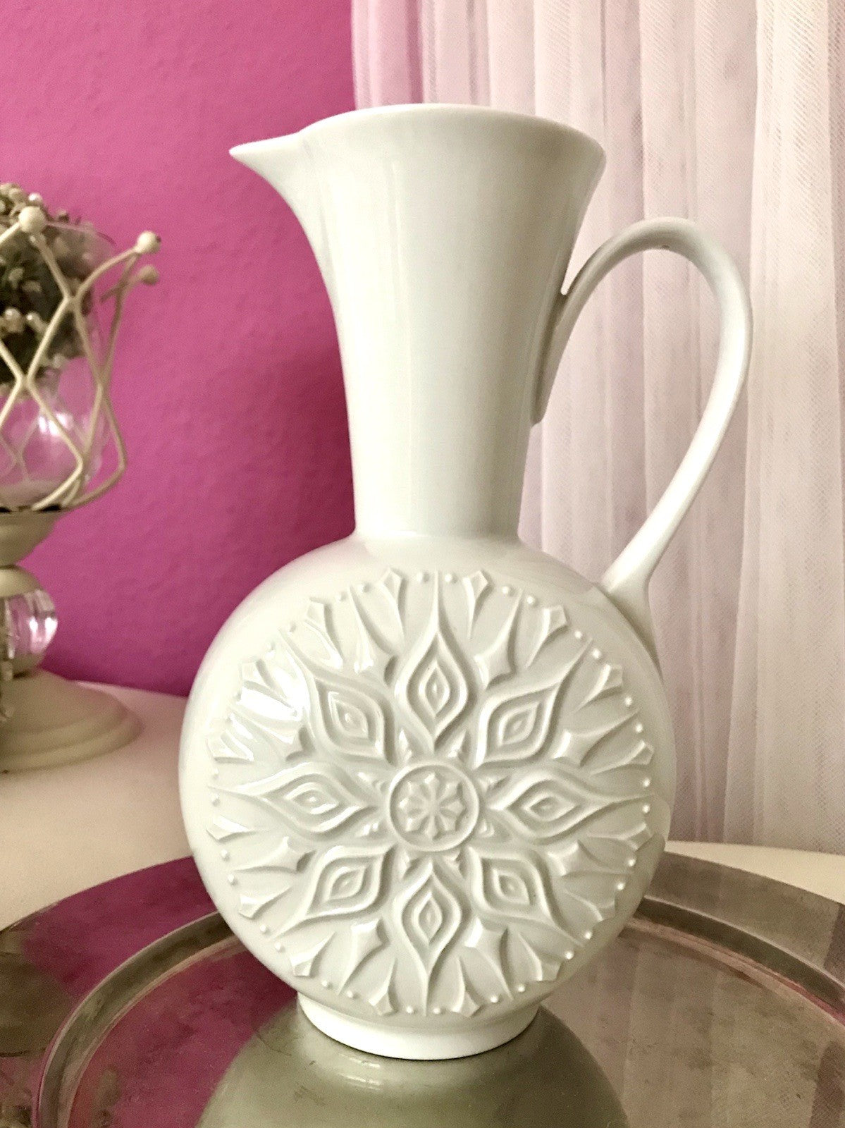 Vintage 60er Porzellan Vase OpArt Seltmann Vohenstrauß Porzellan Bavaria weiß