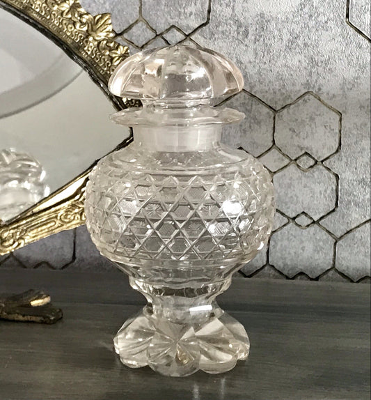 Antik uralt ~1850 Glasdose Schale m. Fuß Bonboniere Kristallglas Schliff Schnitt