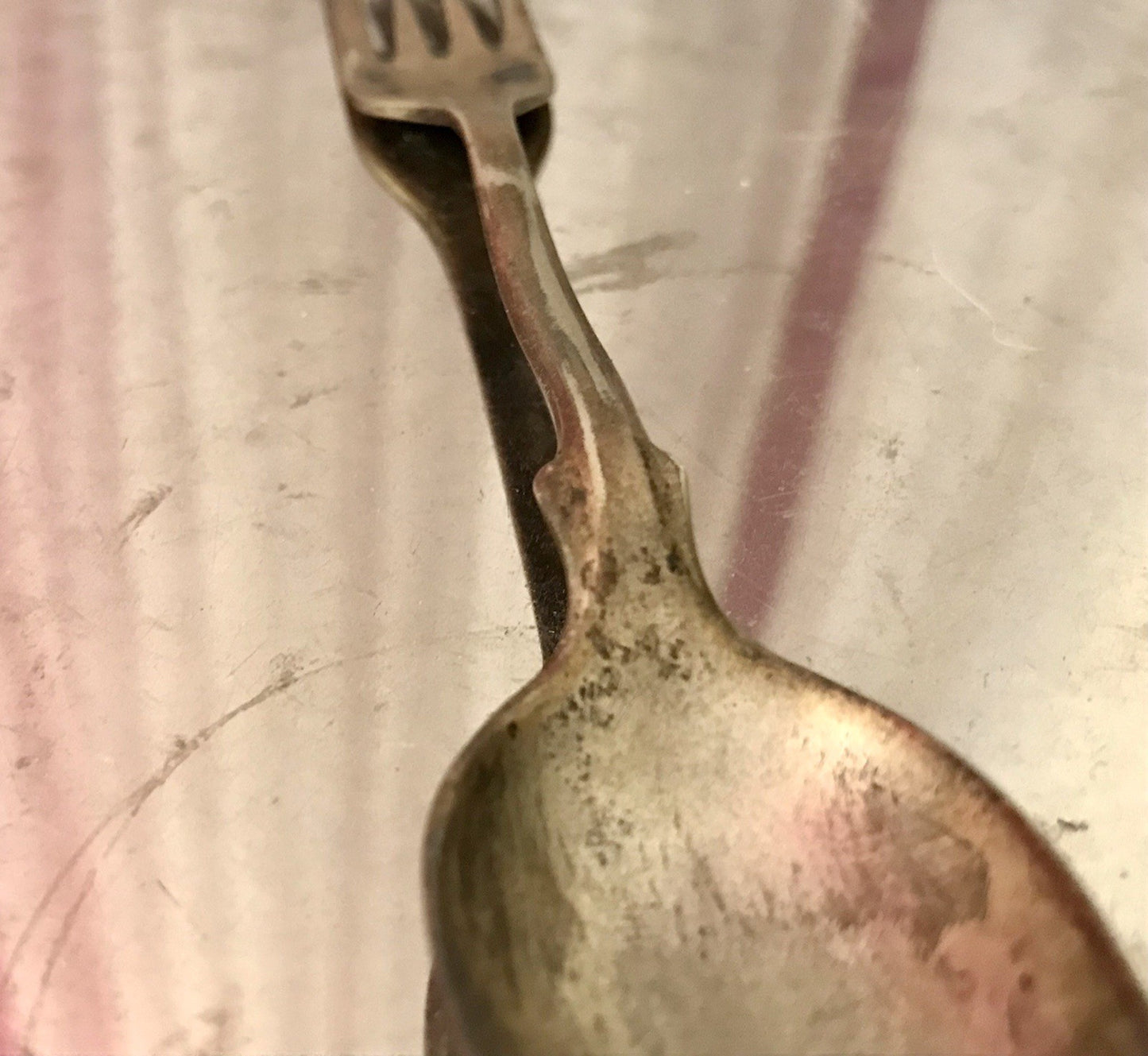Antik Rarität Gaffel Löffel und Gabel in einem versilbert