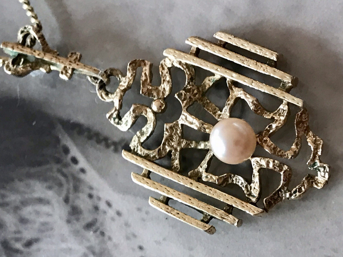 Vintage Designer Anhänger Perle Amerik. Doublè vergoldet Brutalismus MCM TeKa
