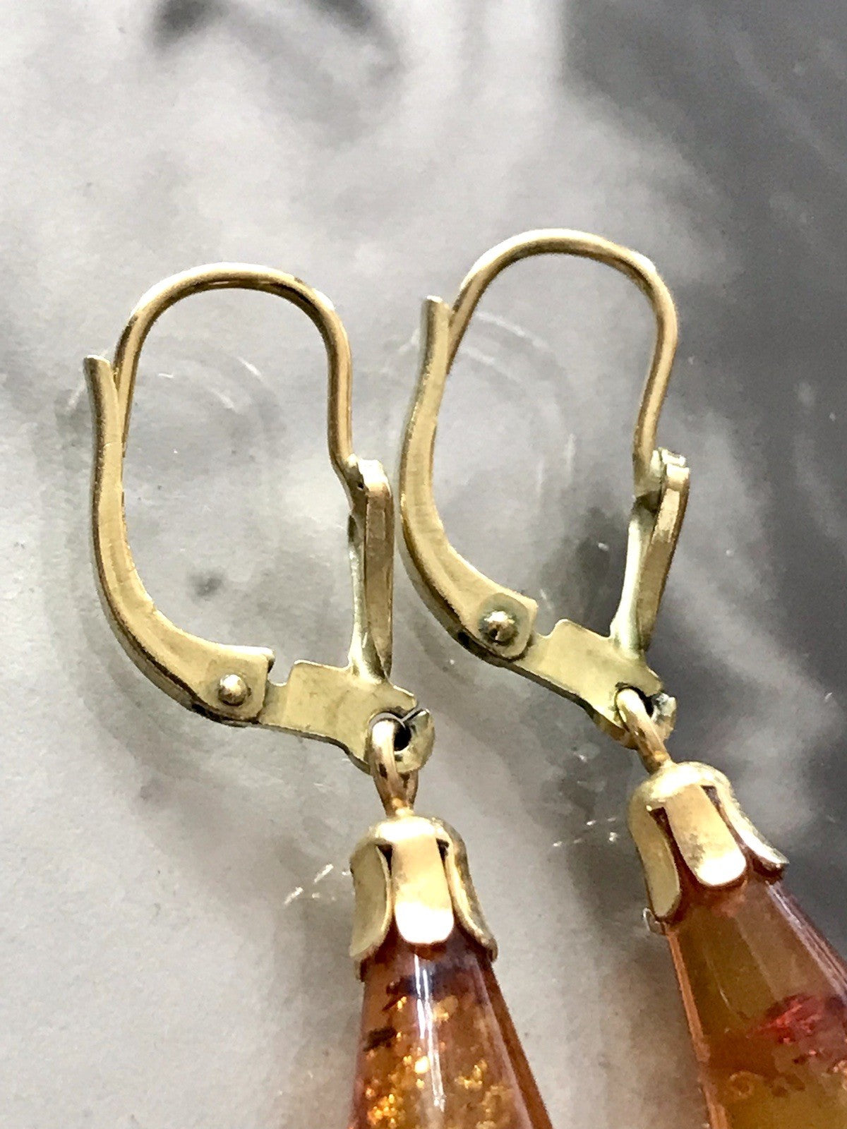 Antik Vintage Ohrhänger Ohrringe Pampel Bernstein ? DAMEN Amerik. Doublè